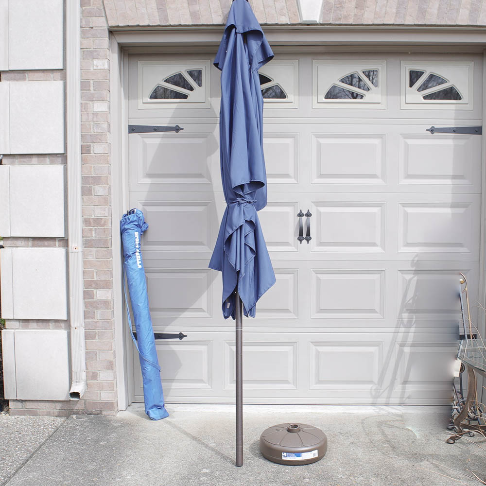 Blue Square Patio Umbrella, "Sport Brella" and Adams Umbrella Base EBTH