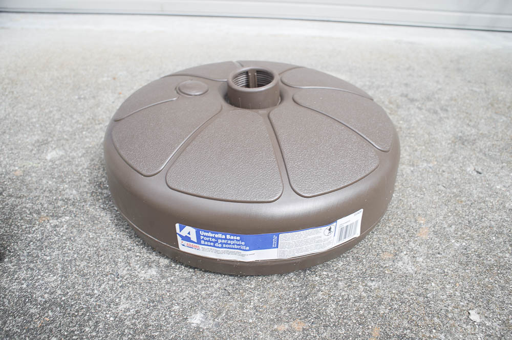 Blue Square Patio Umbrella, "Sport Brella" and Adams Umbrella Base EBTH