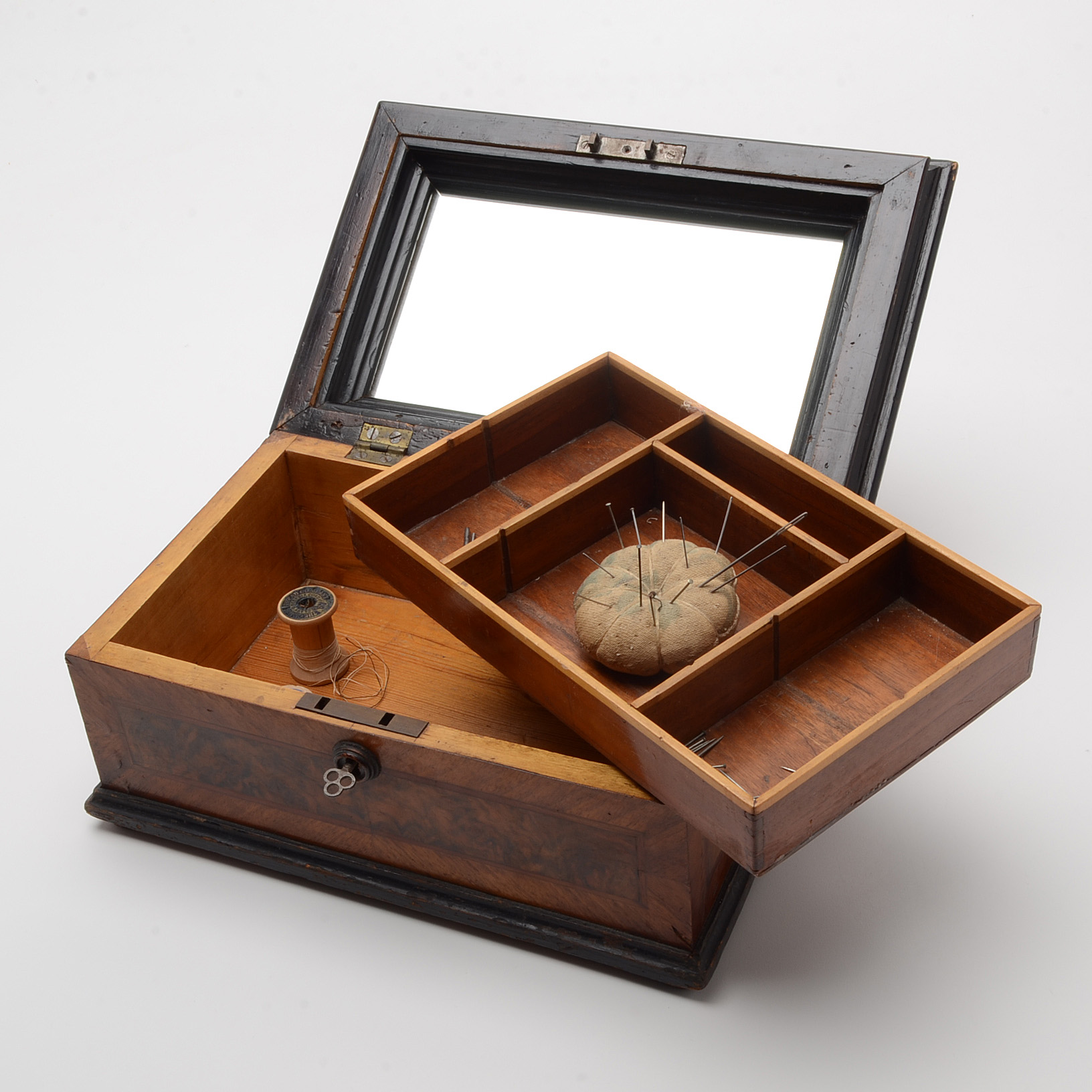 Antique Inlaid Sewing Box with Burled Panels, Late 19th Century EBTH
