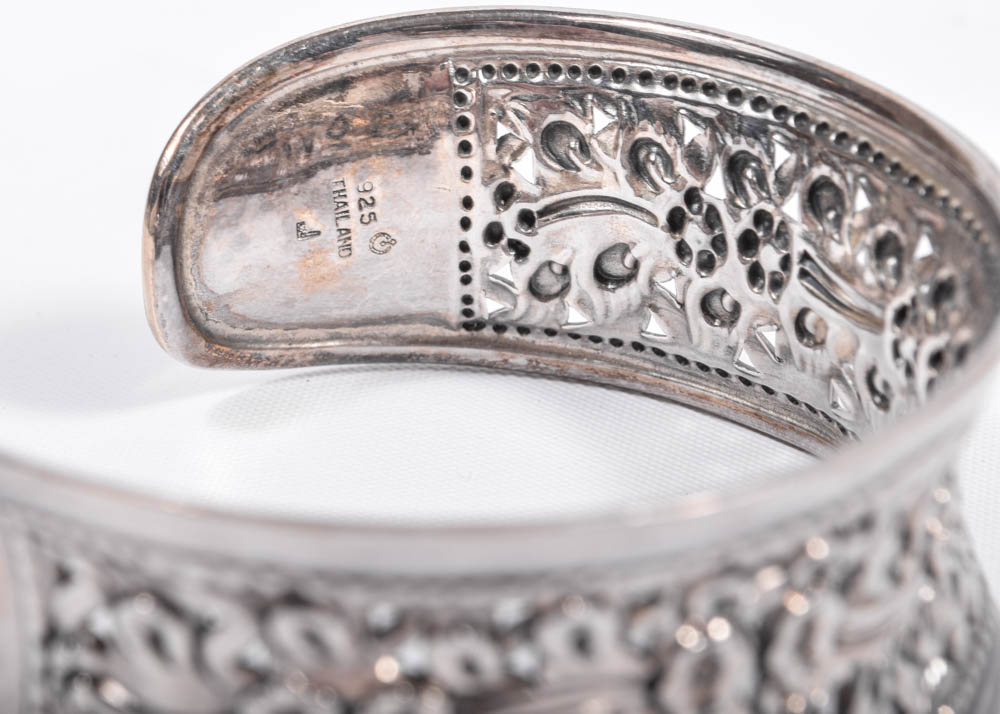 Sterling Silver Floral Motif Cuff Bracelet EBTH