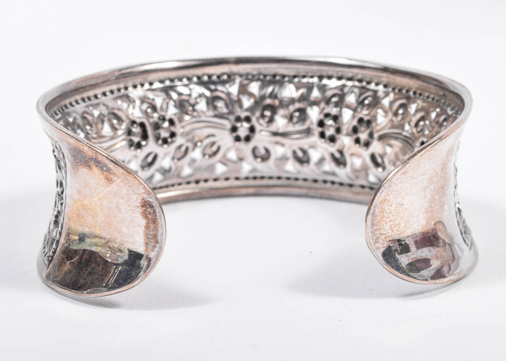 Sterling Silver Floral Motif Cuff Bracelet EBTH