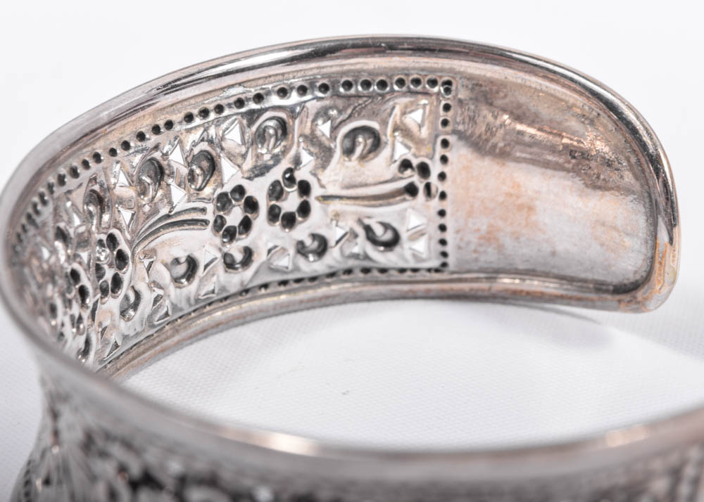 Sterling Silver Floral Motif Cuff Bracelet EBTH