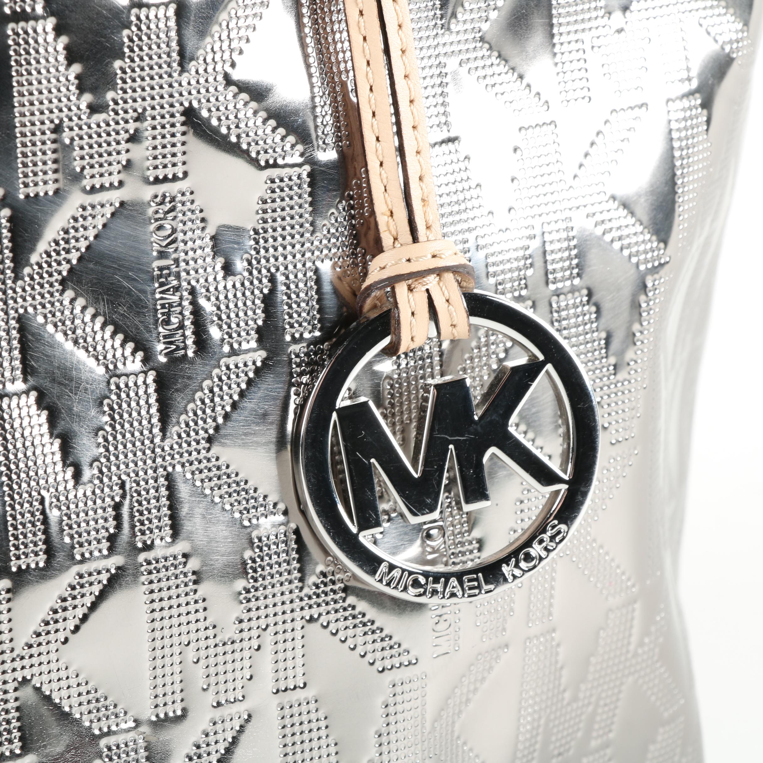 Michael by Michael Kors Silver Metallic Patent Leather Tote EBTH