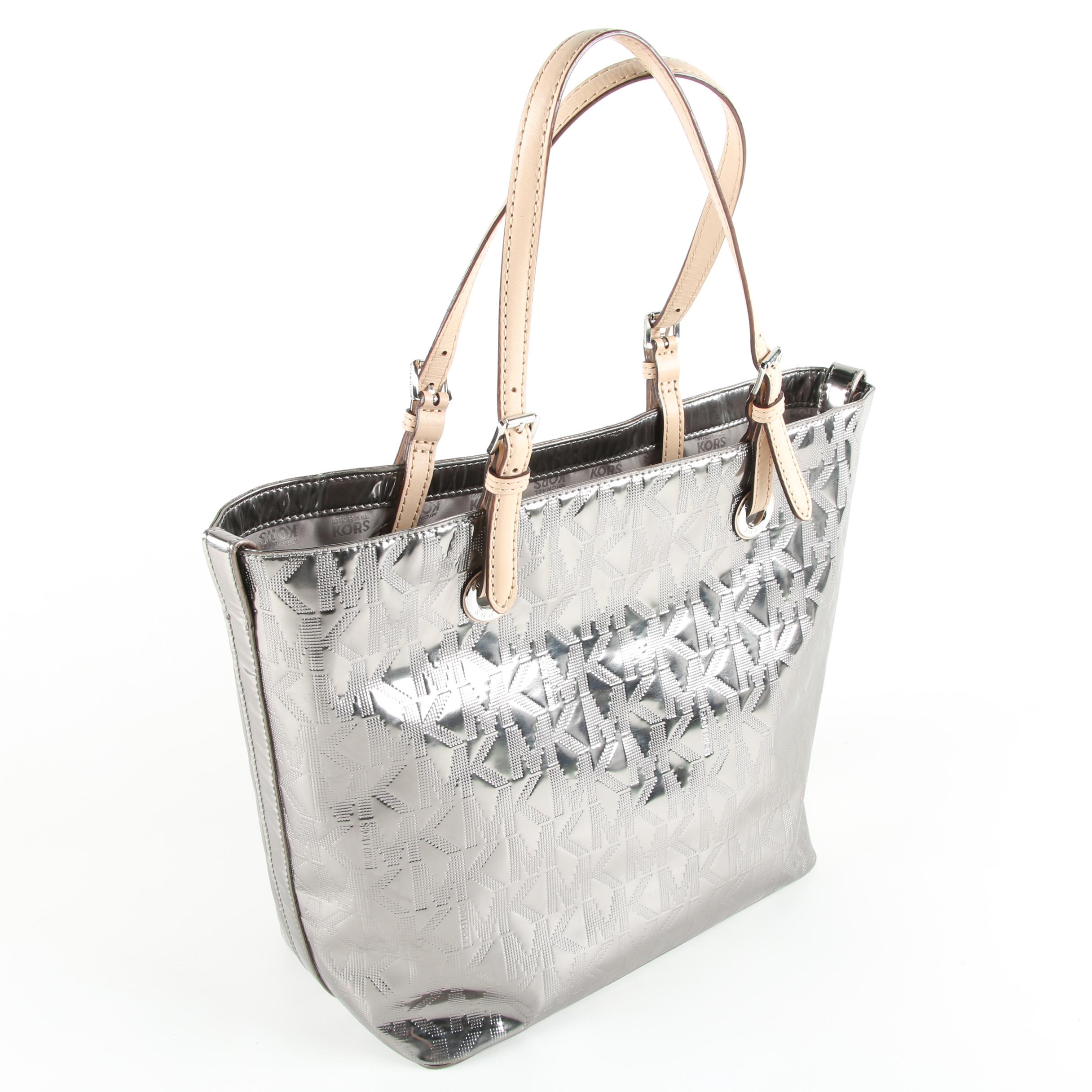 Michael by Michael Kors Silver Metallic Patent Leather Tote EBTH