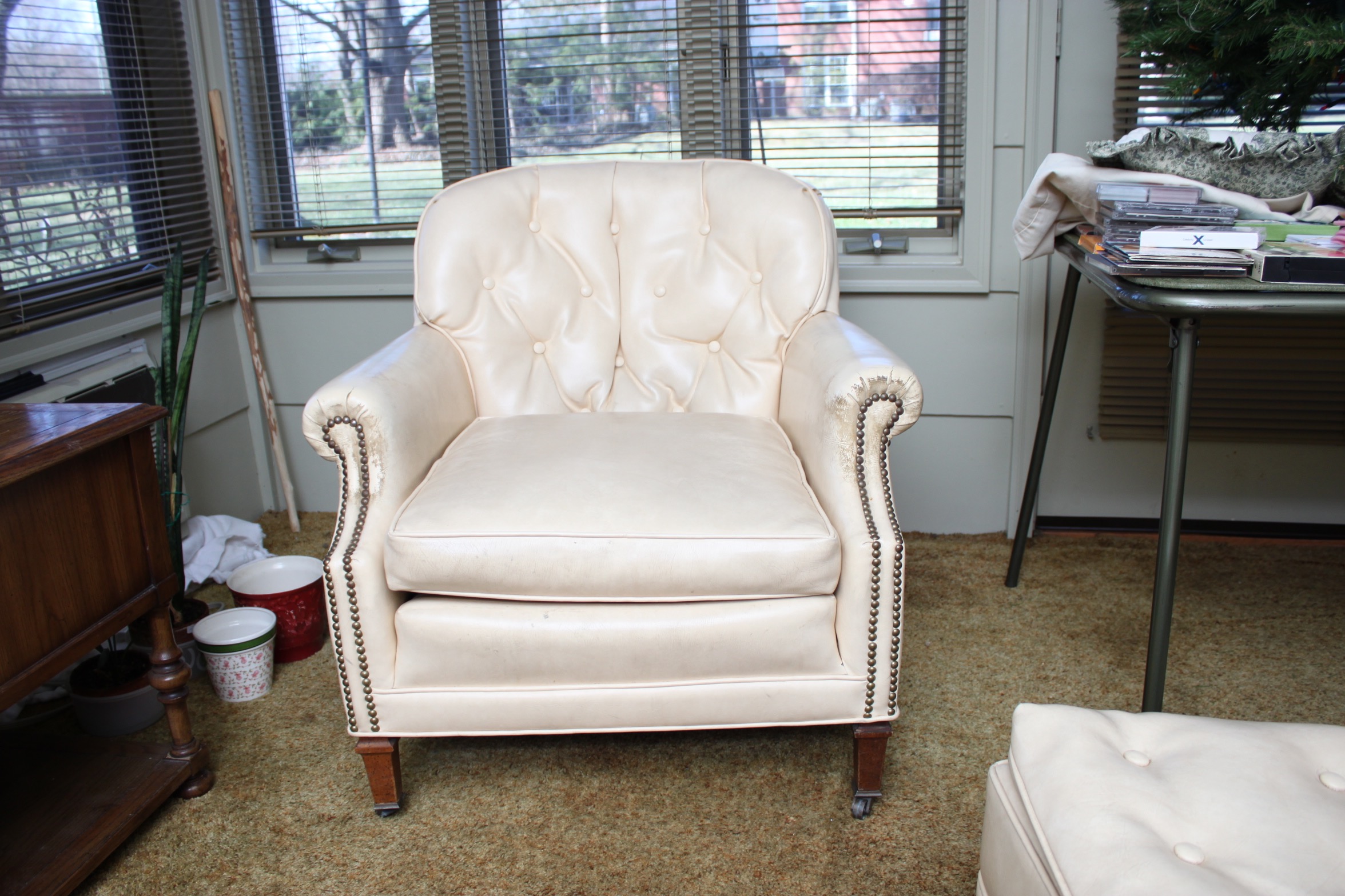 Vintage Vinyl Armchair and Ottoman EBTH