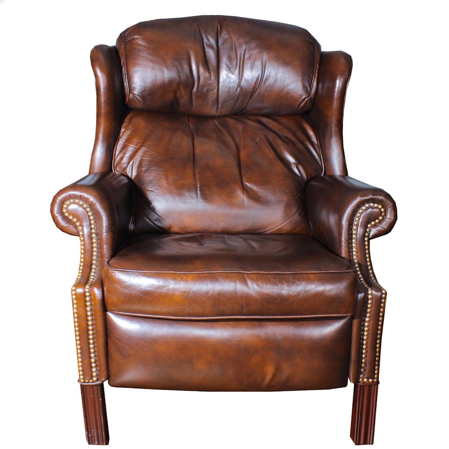 Bradington Young Wing Back Leather Recliner With Nailhead Trim Ebth Bradington Young Wing Back Leather Recliner With Nailhead Trim