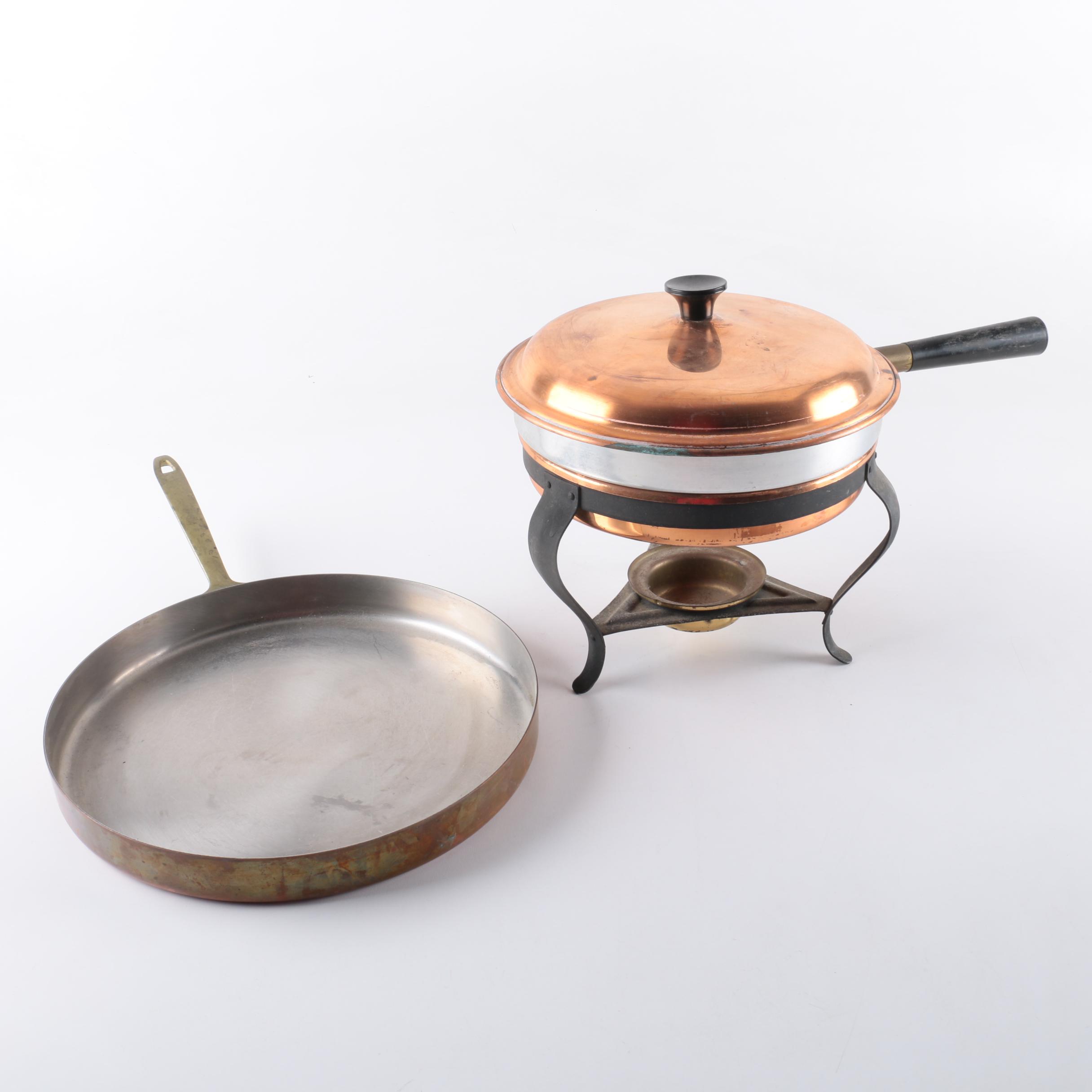 Paul Revere Copper Chafing Dish with Stand and Crepe Pan EBTH