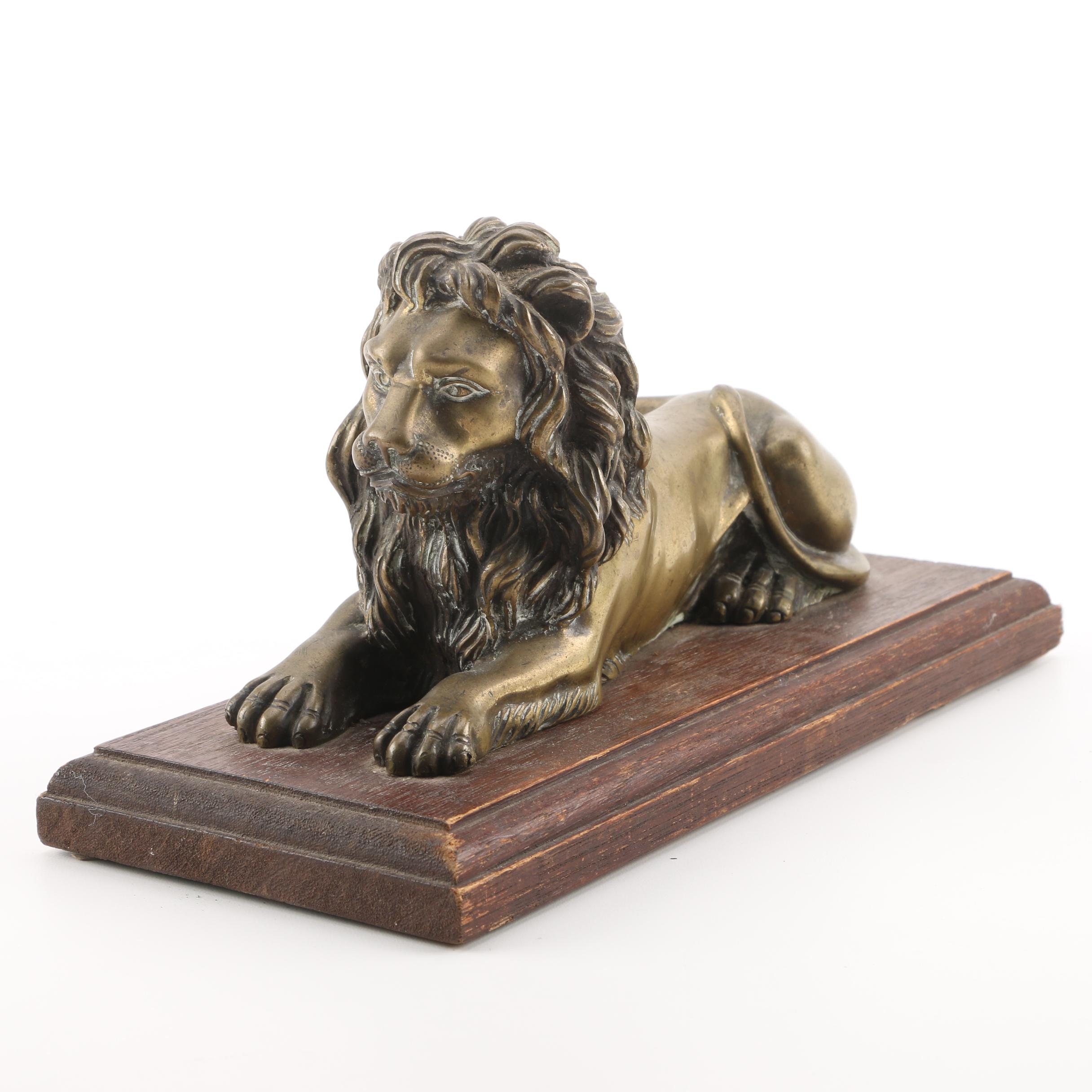 Recumbant Brass Lion Statuette EBTH