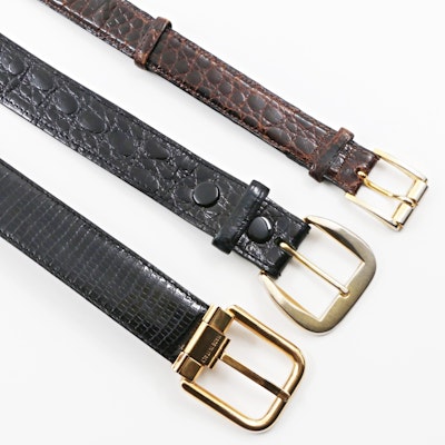 Three Gucci Mens Crocodile and Lizard Skin Belts Three Gucci Mens Crocodile and Lizard Skin Belts