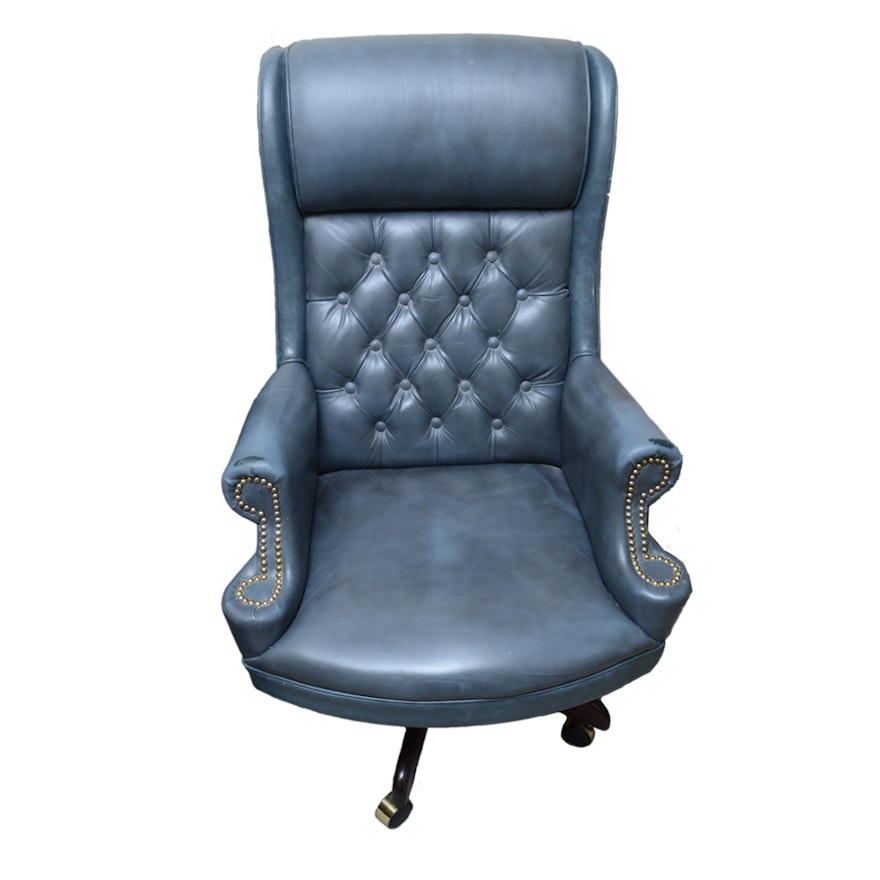 Vintage Blue Faux Leather Office Chair Ebth