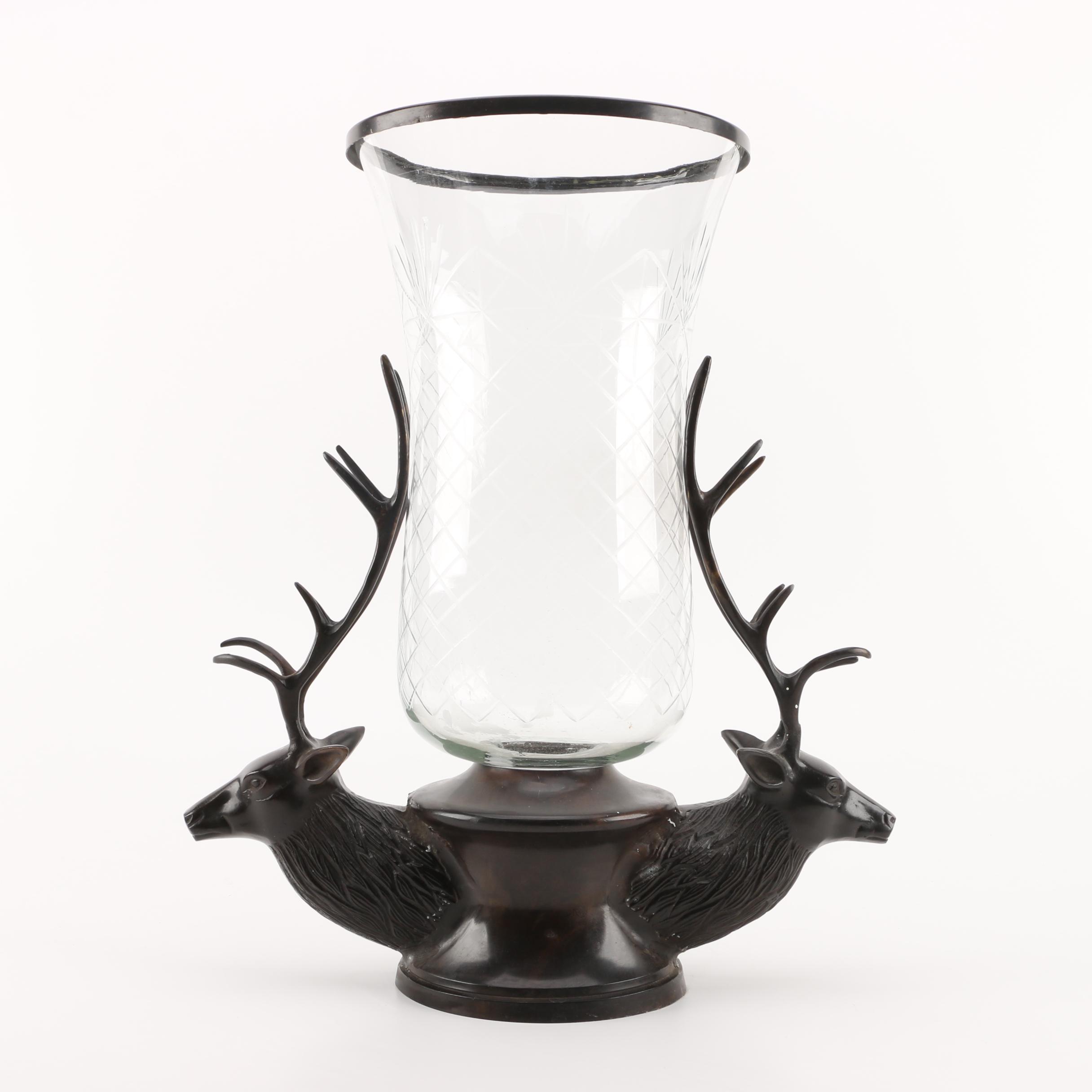 Stetson Metal Elk Candle Holder with Glass Shade EBTH