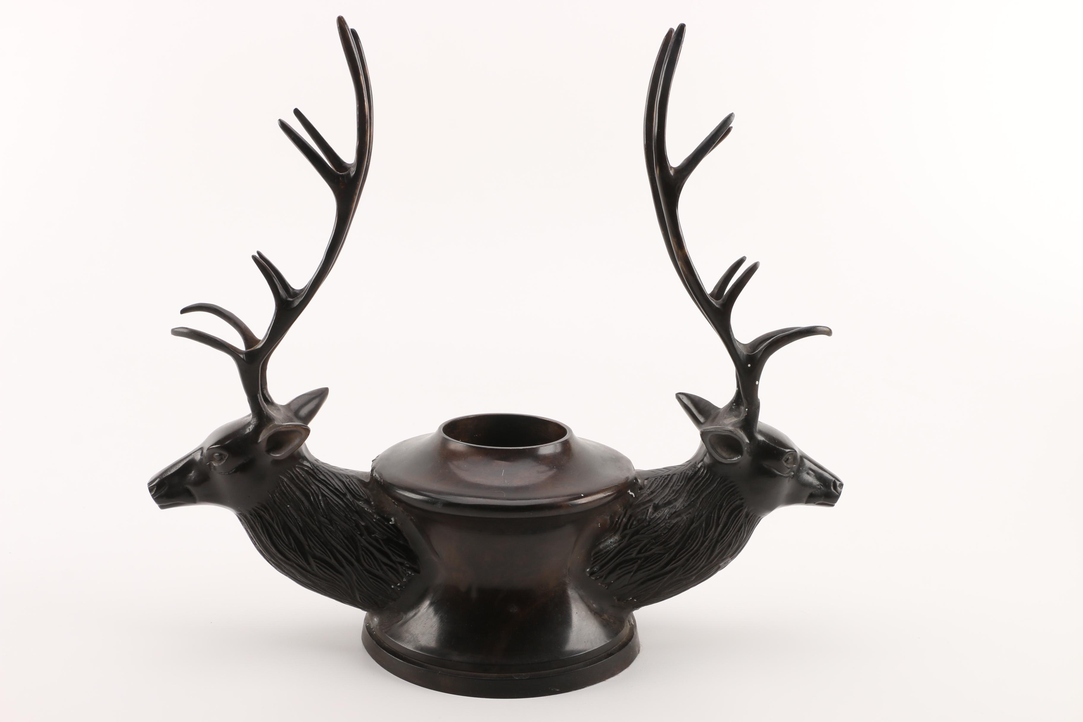 Stetson Metal Elk Candle Holder with Glass Shade EBTH