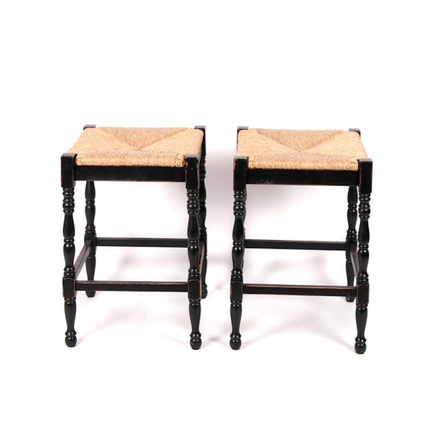 Pair Of Rush Seat Counter Stools By Ballard Designs Ebth Pair Of Rush Seat Counter Stools By Ballard Designs