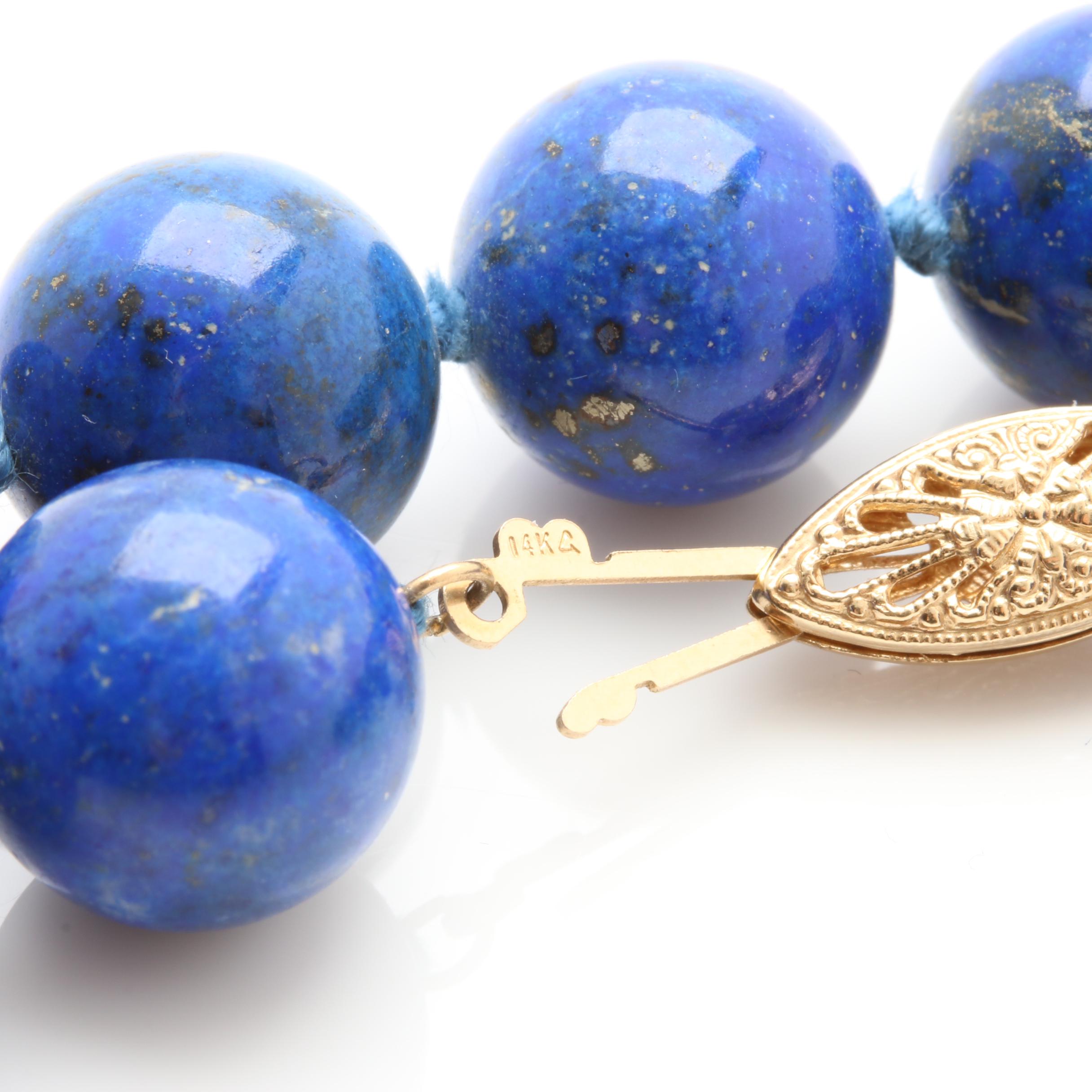 14K Yellow Gold Lapis Lazuli Beaded Necklace | EBTH