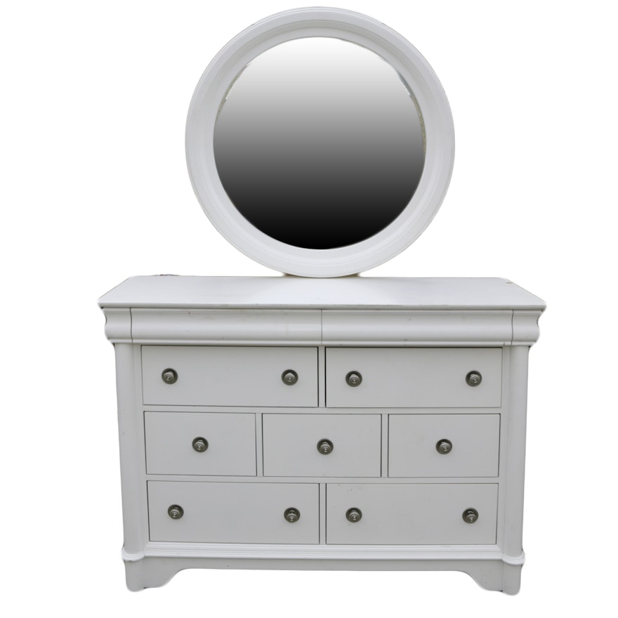 Pottery Barn White Dresser With Round Mirror Ebth