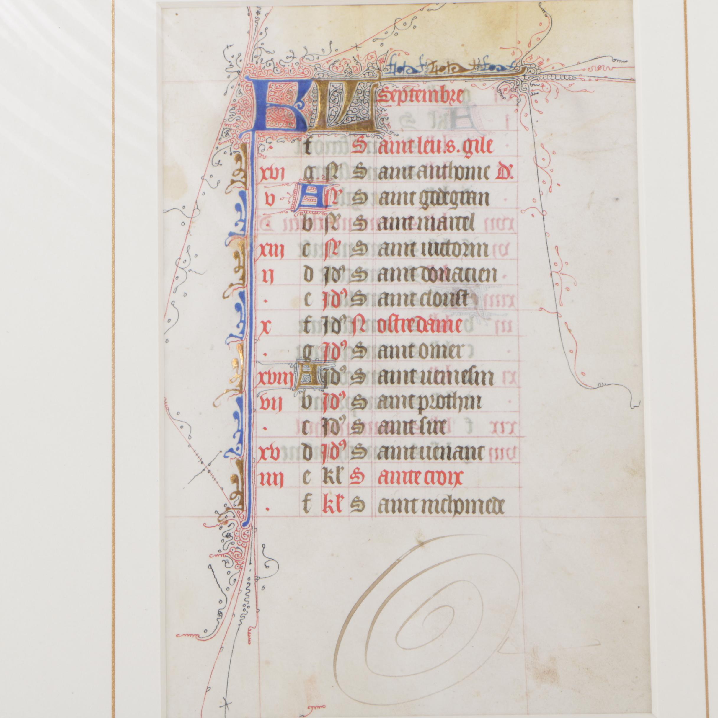 Circa 15th Century Calendar Pages from Illuminated Manuscripts EBTH