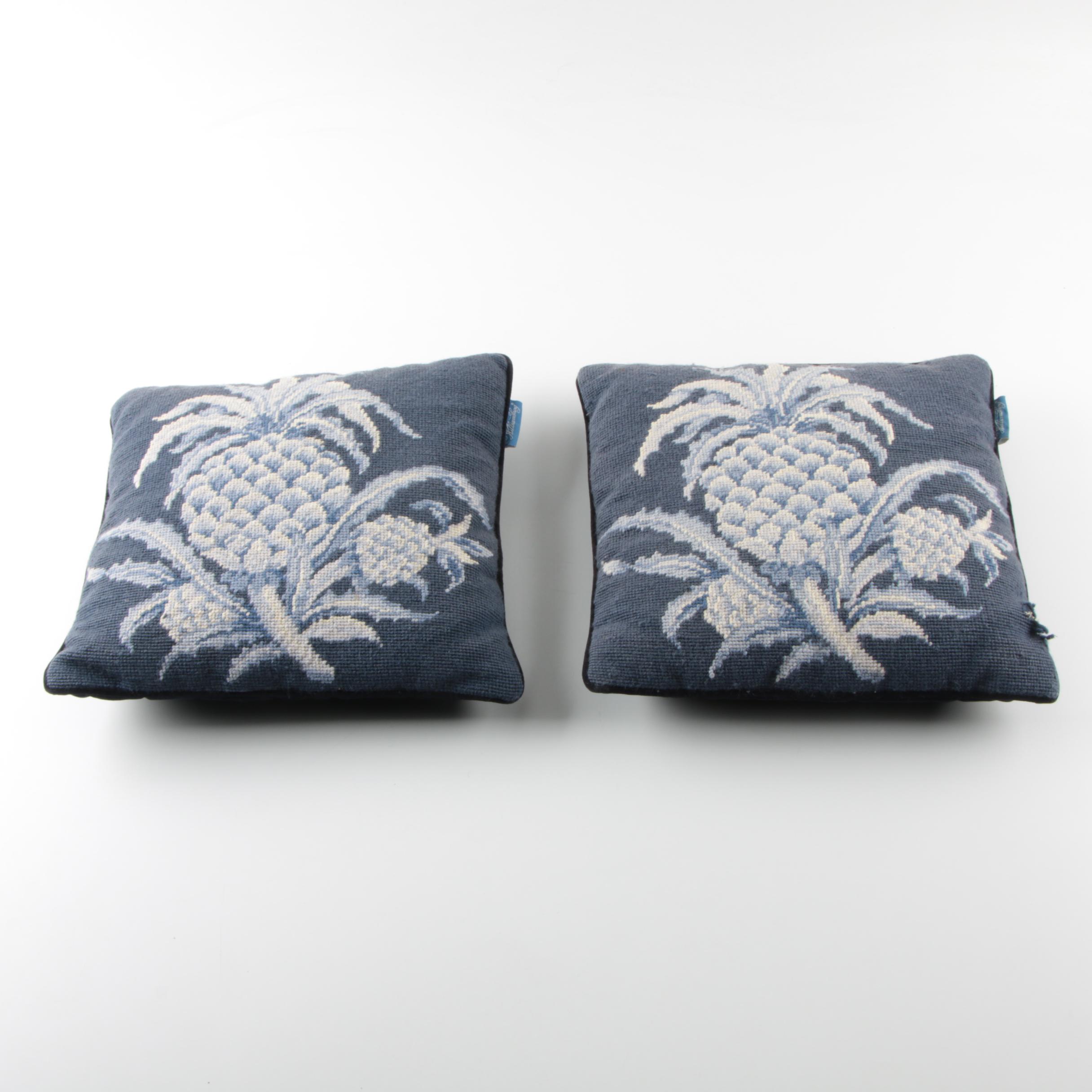 Williamsburg Needlepoint Blue and White Throw Pillows EBTH