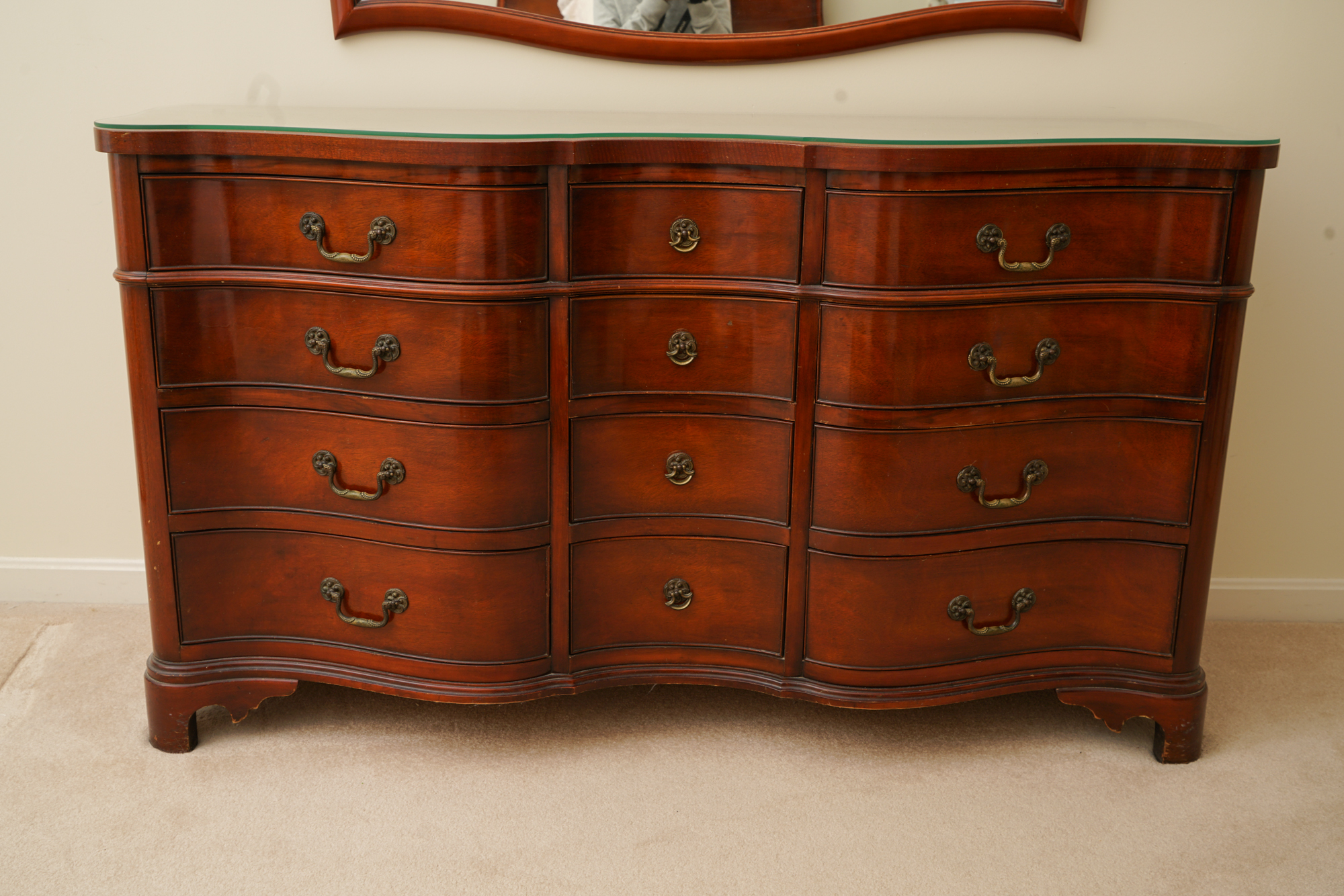 Serpentine Mahogany Dresser and Wall Mirror by Drexel Heritage EBTH