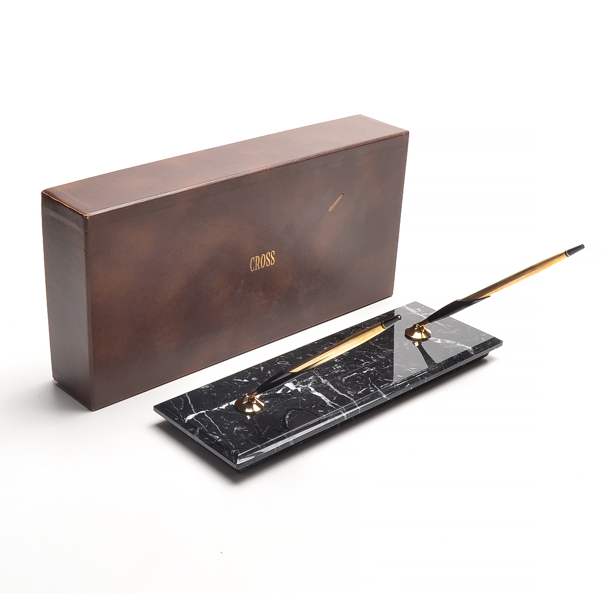 Vintage Cross Marble Desk Set With 10 Kt Gold Filled Pens Ebth