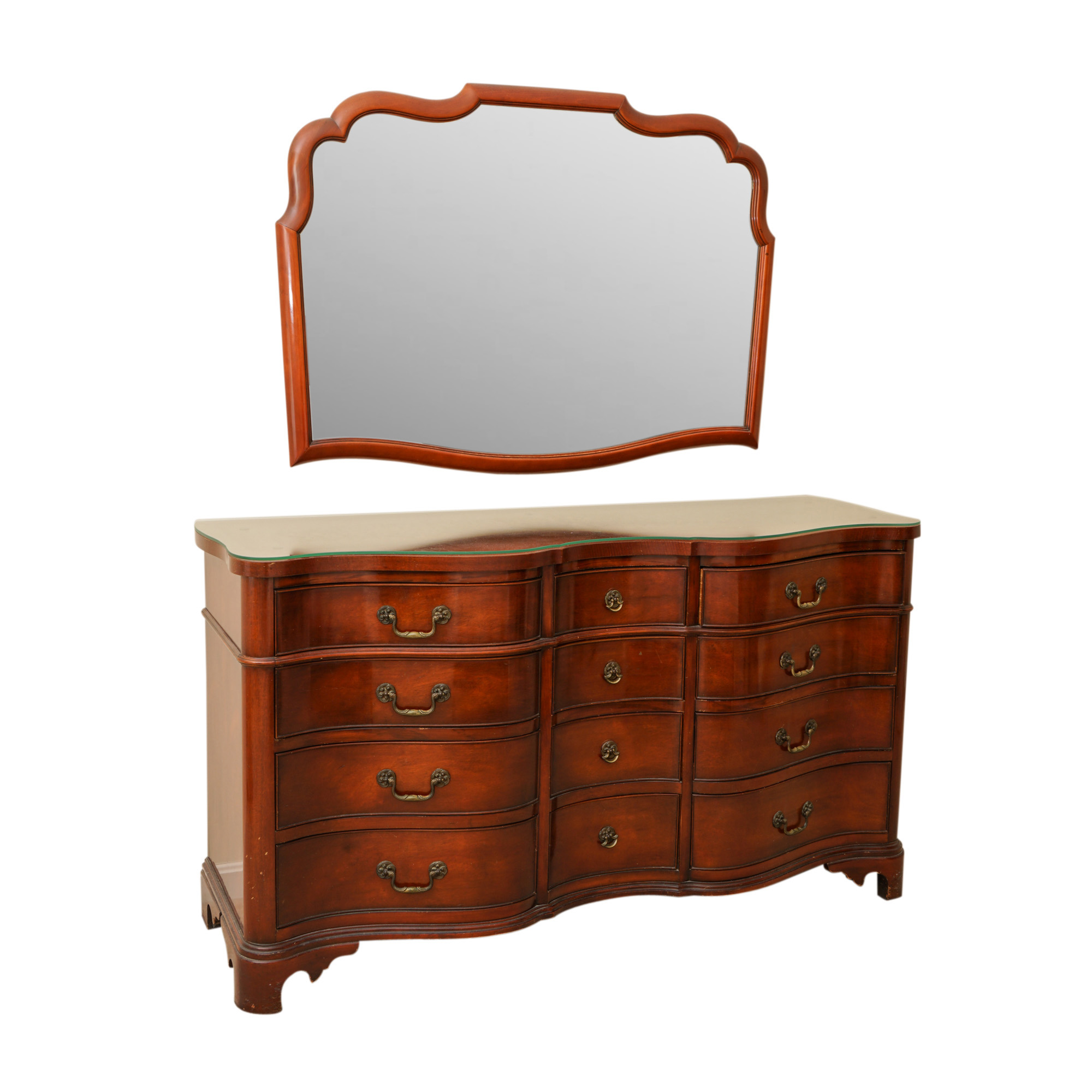 Serpentine Mahogany Dresser And Wall Mirror By Drexel Heritage