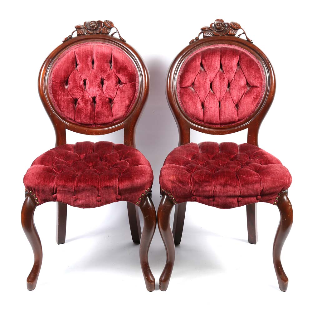 Pair Of Victorian Style Upholstered Accent Chairs EBTH   IMG 4191 