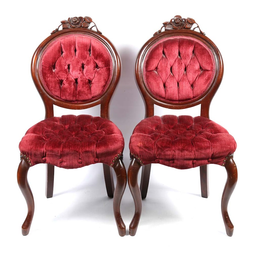 Pair of Victorian Style Upholstered Accent Chairs | EBTH