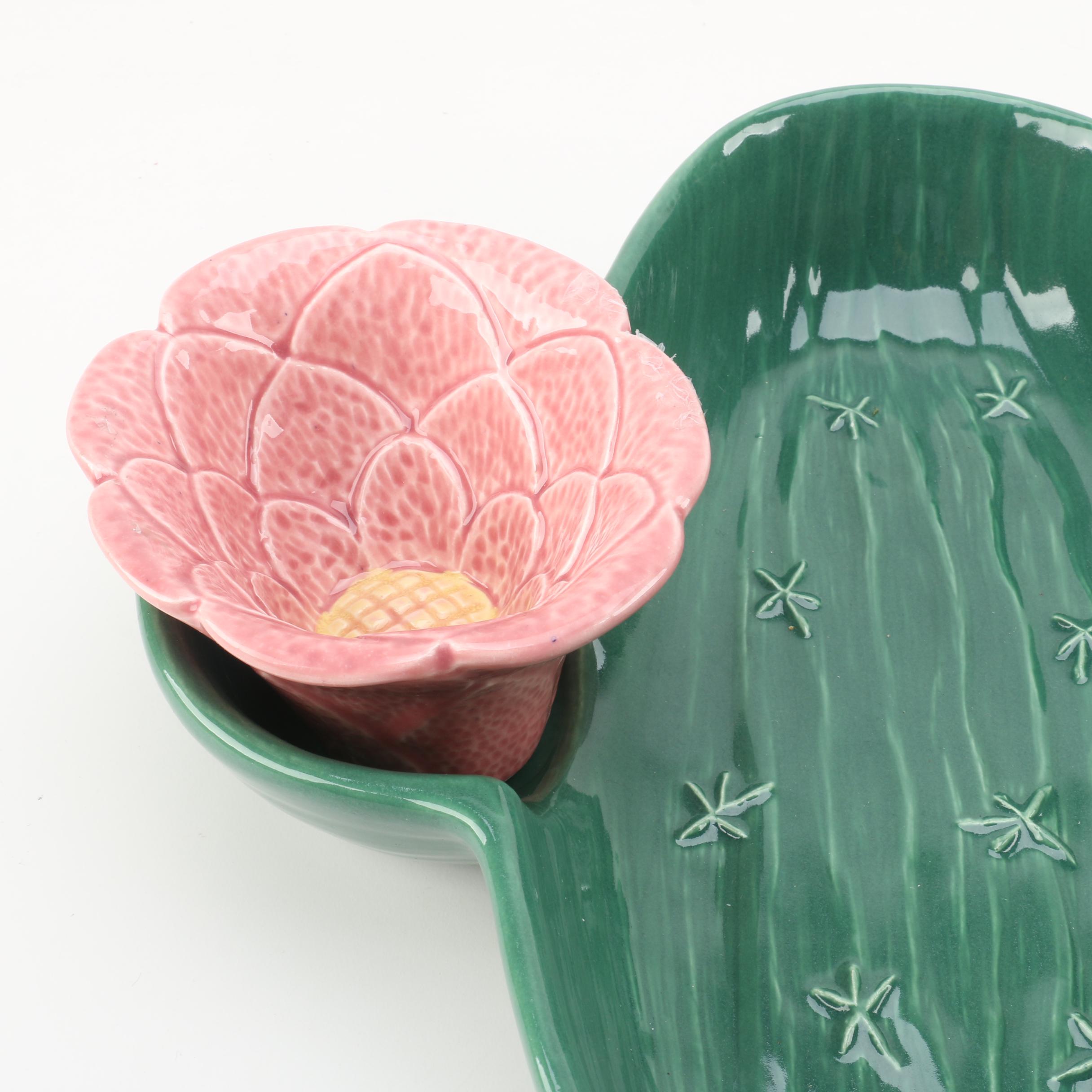Cactus Themed Treasure Craft Ceramic Chip and Dip Serving Dish EBTH
