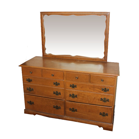 Vintage Colonial Style Maple And Birch Dresser With Mirror By