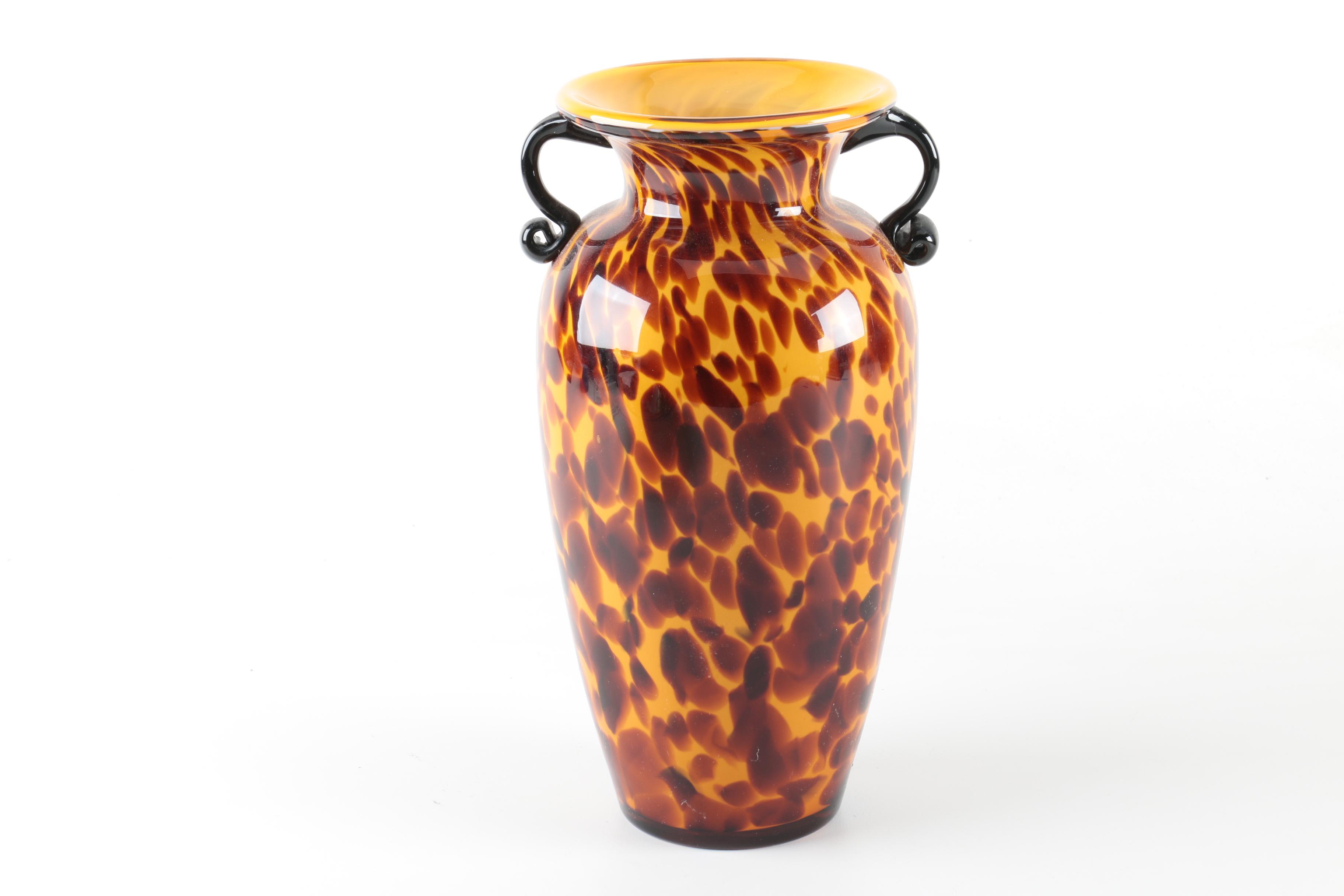 Hand Blown Tortoise Shell Style Art Glass Vase and Centerpiece EBTH