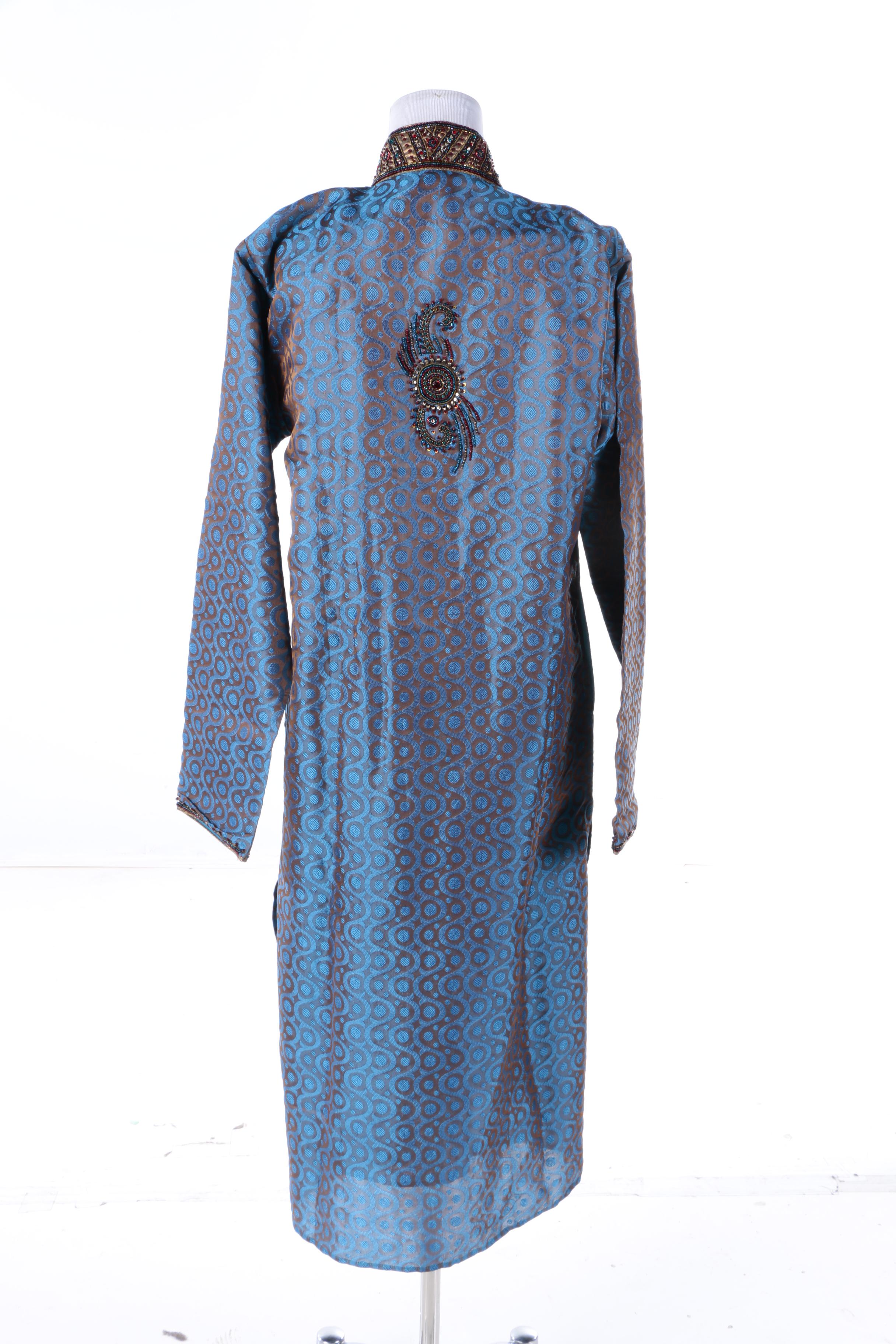 Men's Modern Brocade Sherwani Overcoat with Beaded Embellishment EBTH