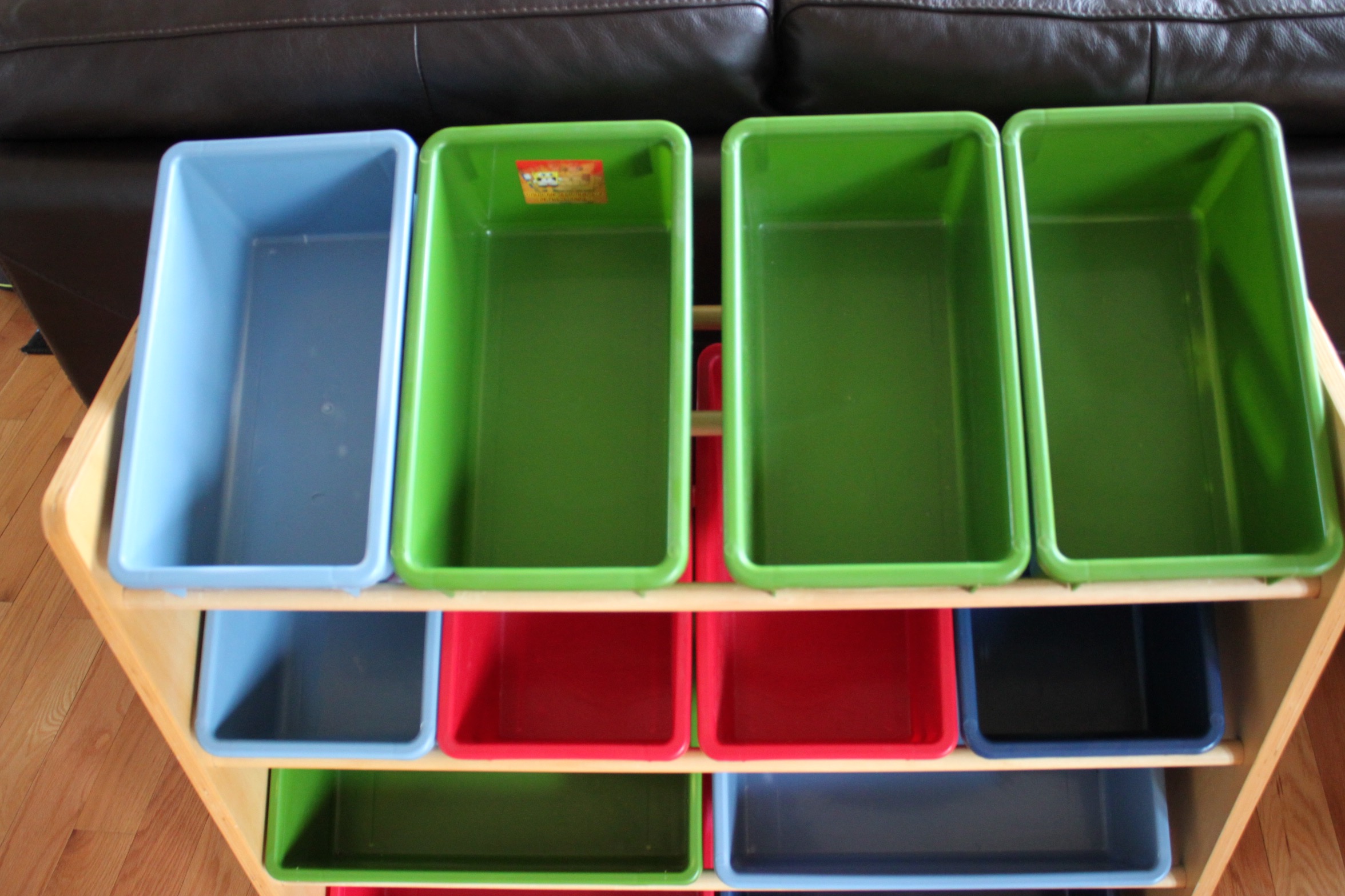 Children's Wooden Storage Rack With Plastic Bins by Battat EBTH