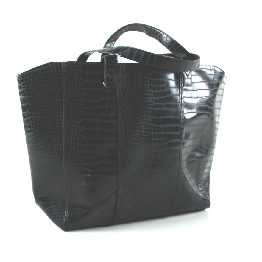 Neiman Marcus Alligator Embossed Black Patent Leather Tote Bag | EBTH