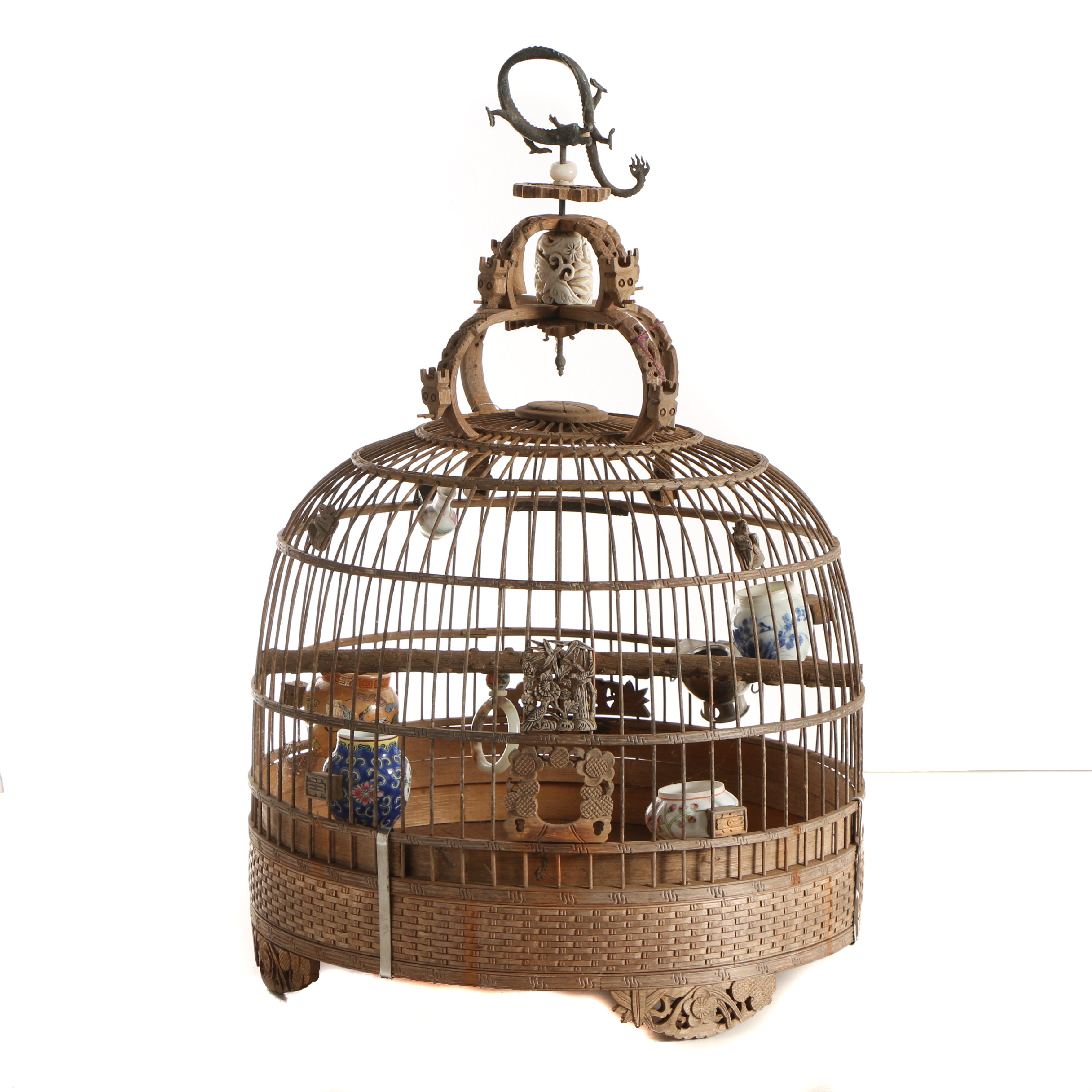 Chinese Qing Dynasty Wood And Porcelain Bird Feeder Ebth