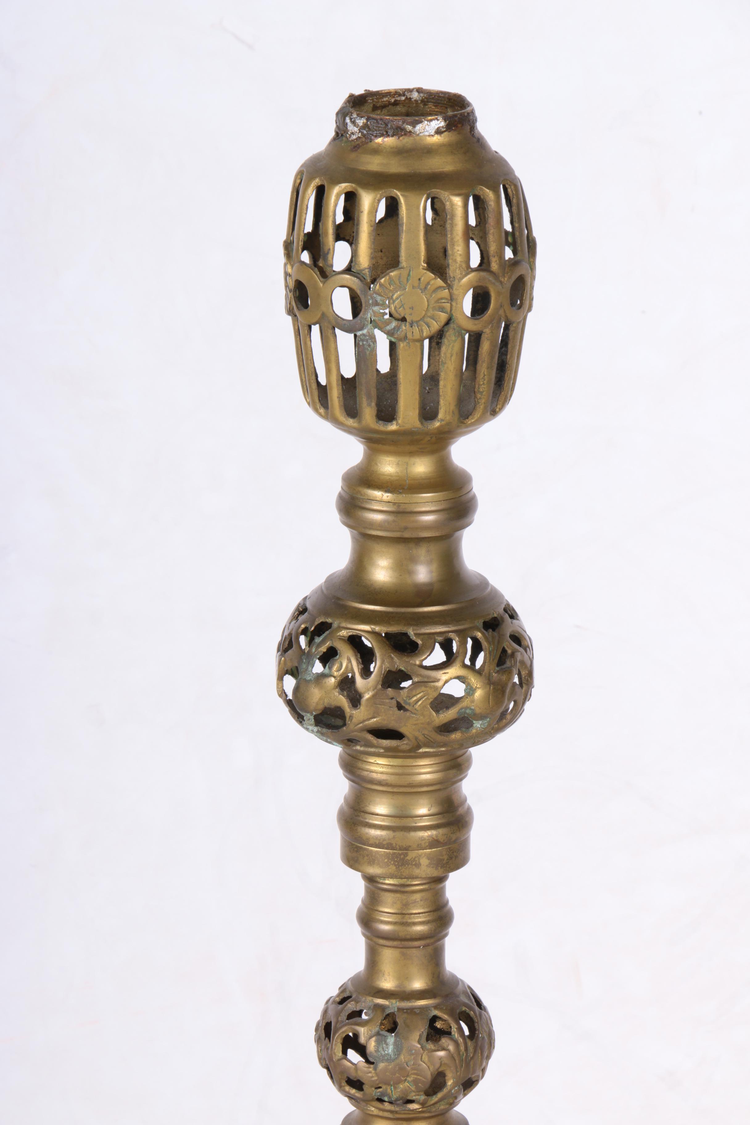 Filigree Brass Floor Candle Holder EBTH