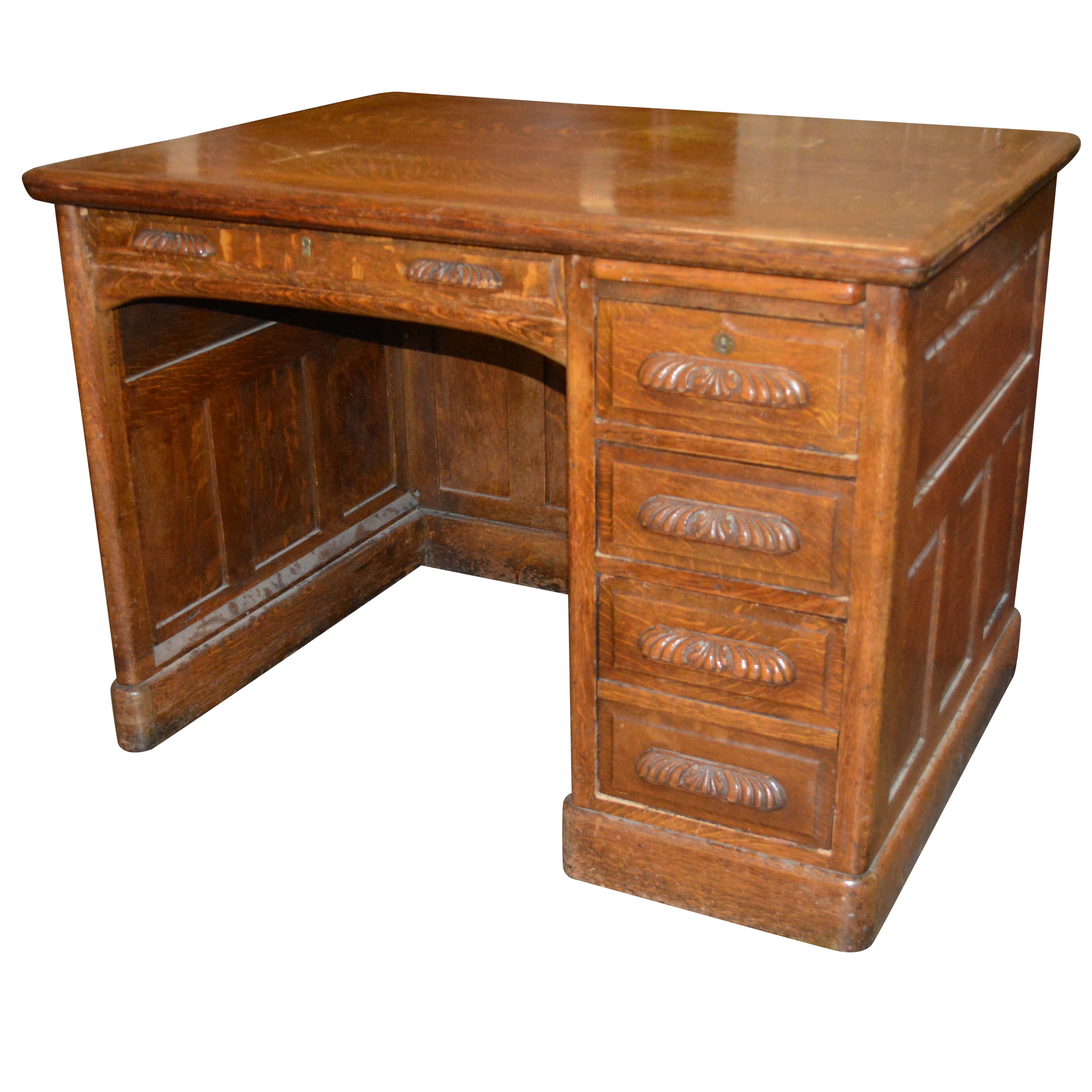 Vintage Quarter Sawn Oak Desk Ebth