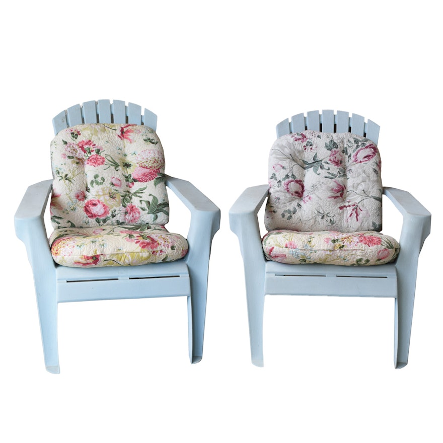 Pair of Adirondack Style Plastic Patio Chairs with Floral ...
