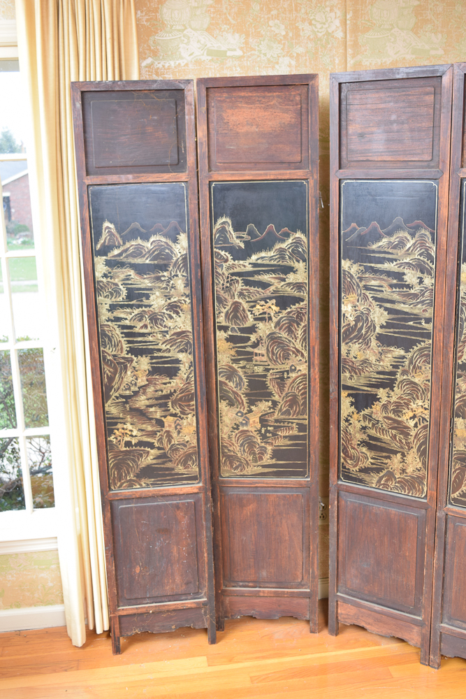 Chinese Hand Carved Room Divider with Carved Soapstone and Bowenite EBTH
