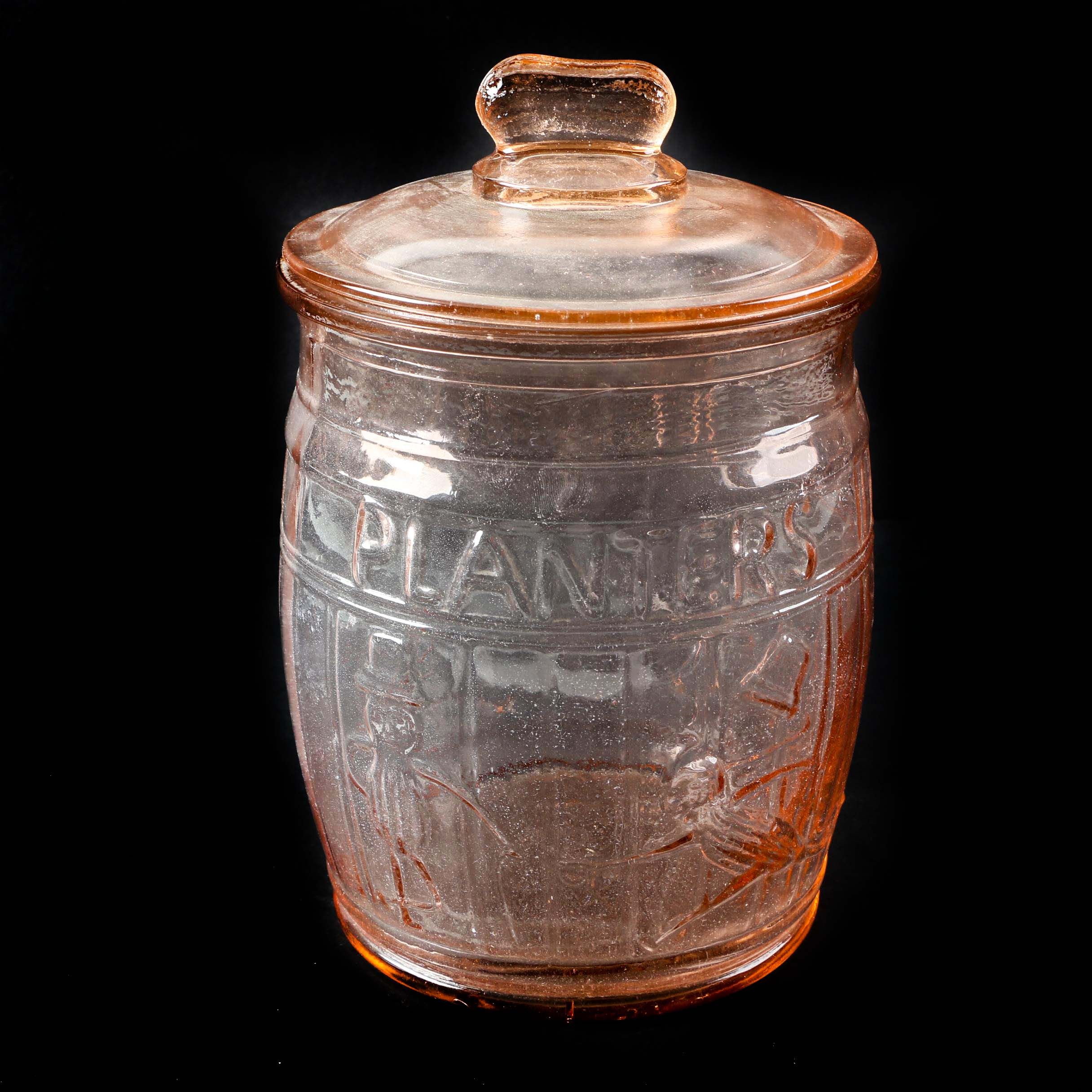 Vintage "Planters Peanuts" Pink Depression Glass Jar EBTH