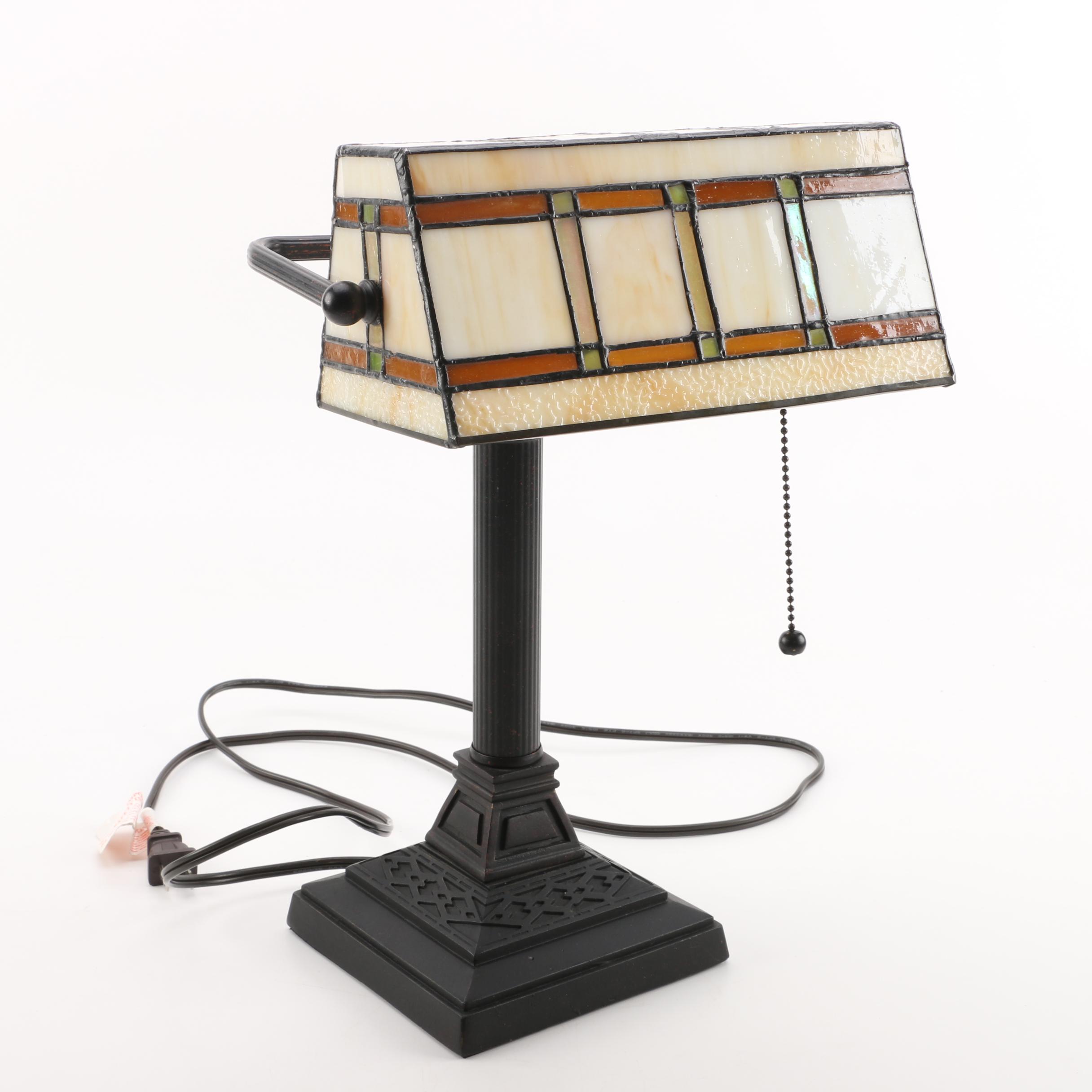 stained glass bankers lamp