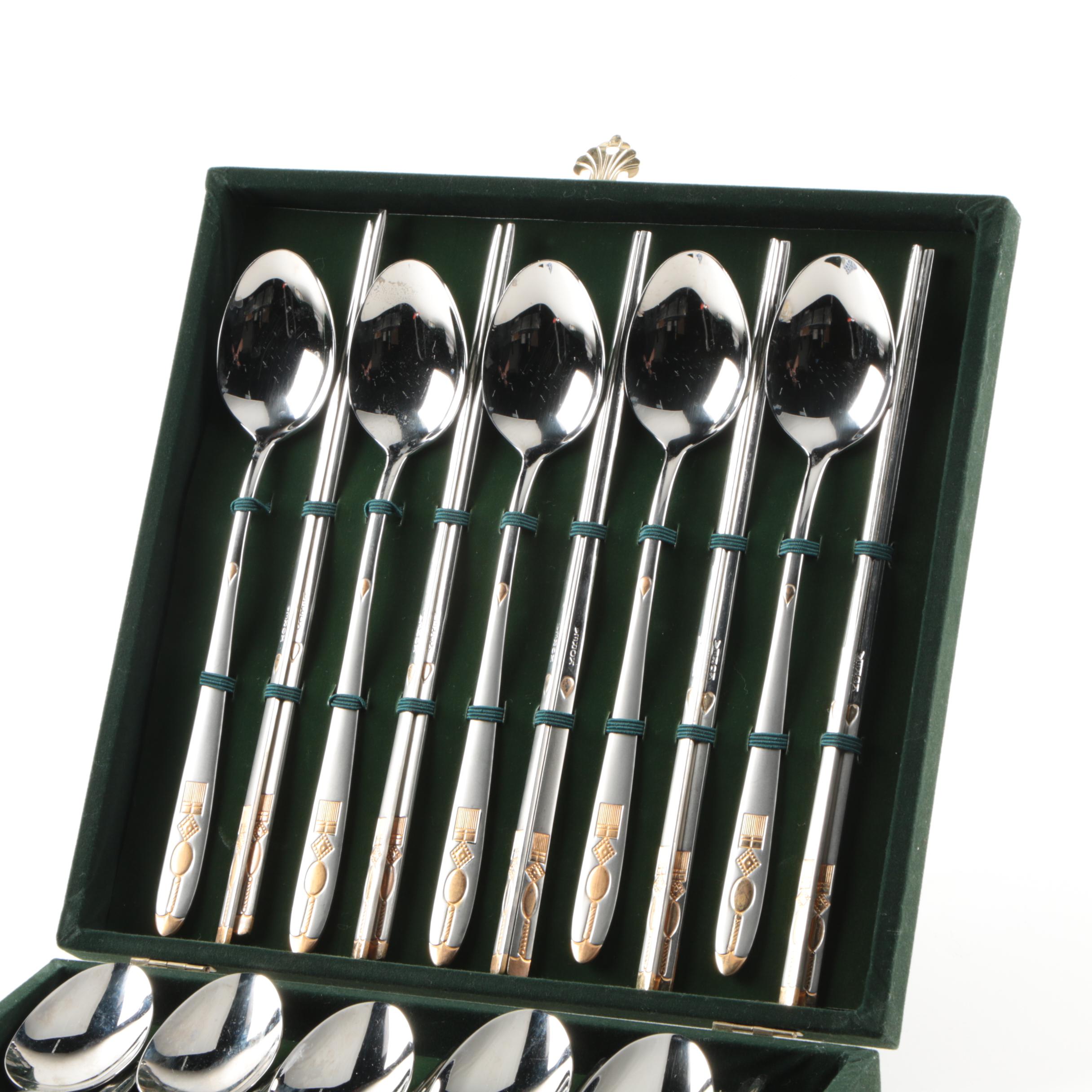 Korean Chopsticks and Spoons Set with Porcelain Rests EBTH