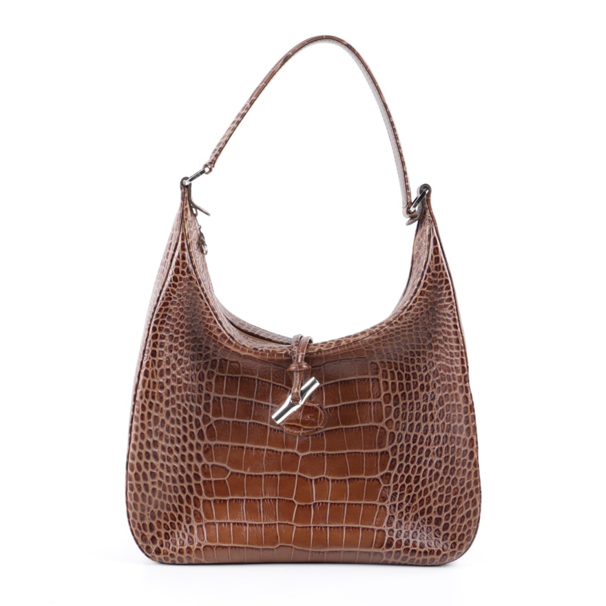 Longchamp Roseau Crocodile Embossed Leather Hobo Bag | EBTH