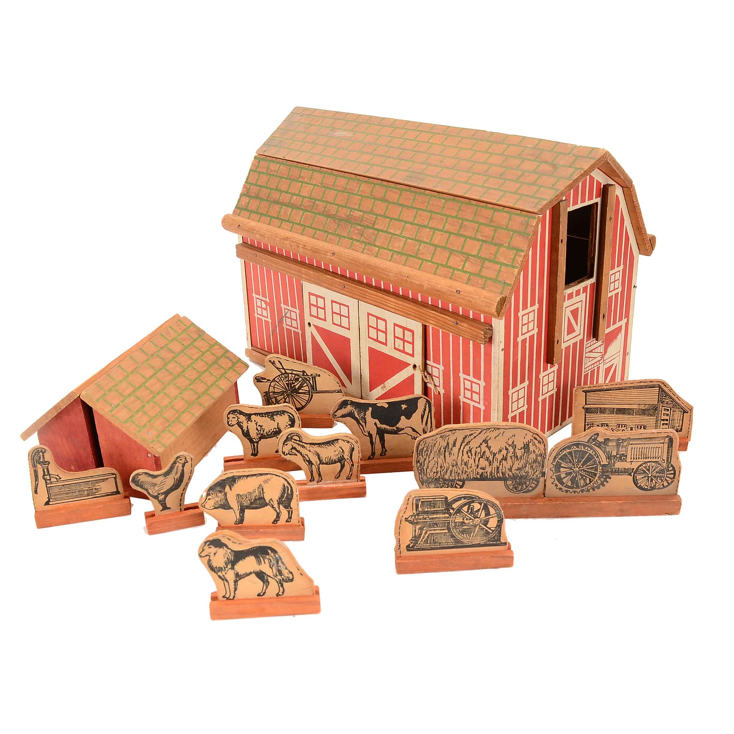 Vintage Toy Barn With Animals And Machinery Ebth