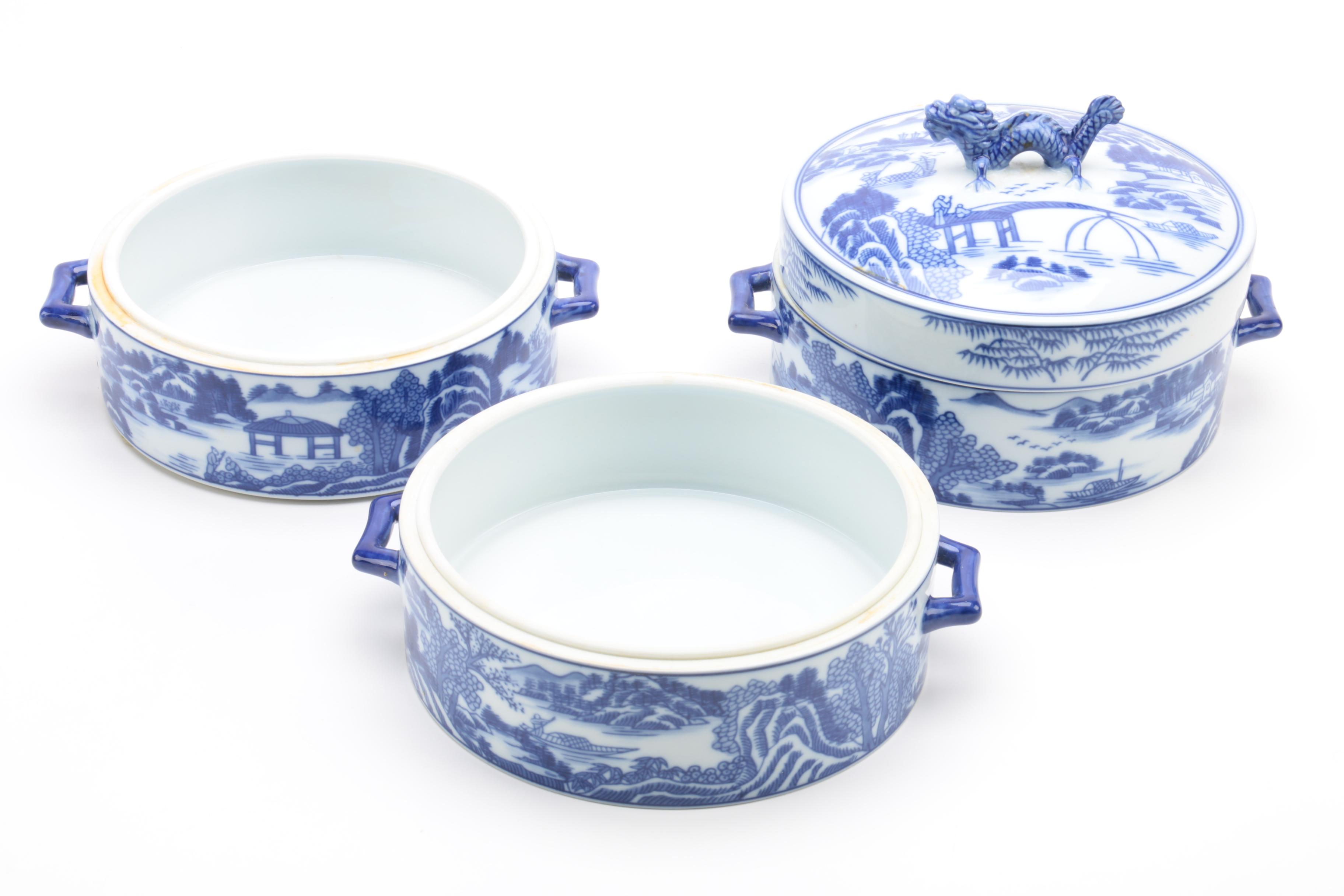 Blue and White Patterned Vessels Including Ringtons Tea Merchants Jar | EBTH