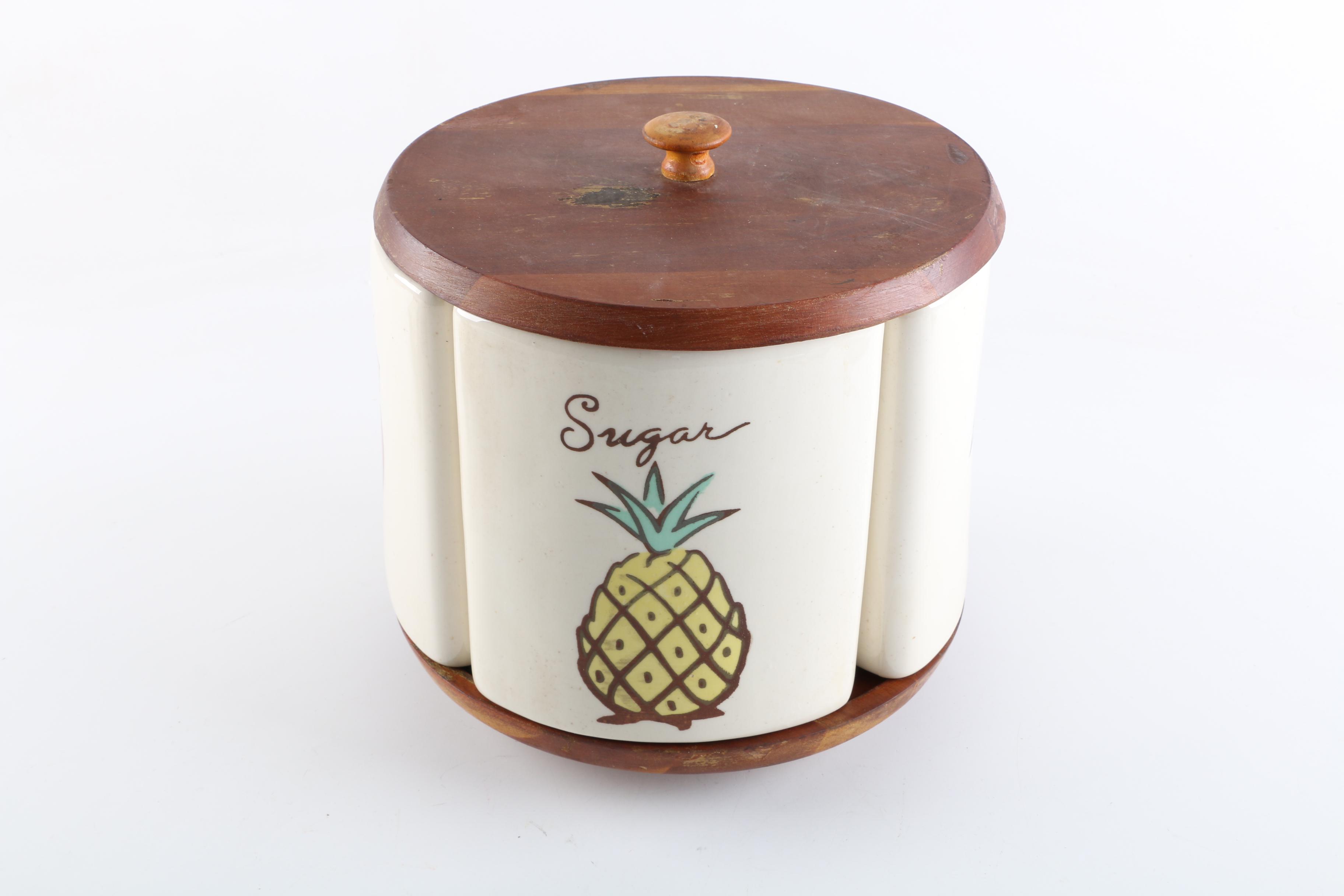 Mid Century Lazy Susan Fruit Themed Canisters EBTH