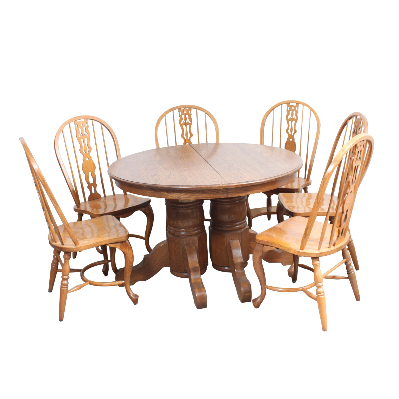 Oak Double Pedestal Dining Table With Chairs Ebth