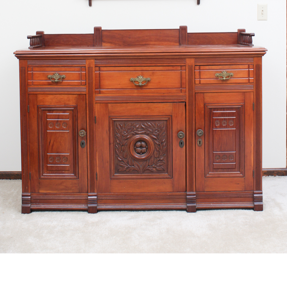 Antique Victorian Eastlake Walnut and Poplar Sideboard EBTH
