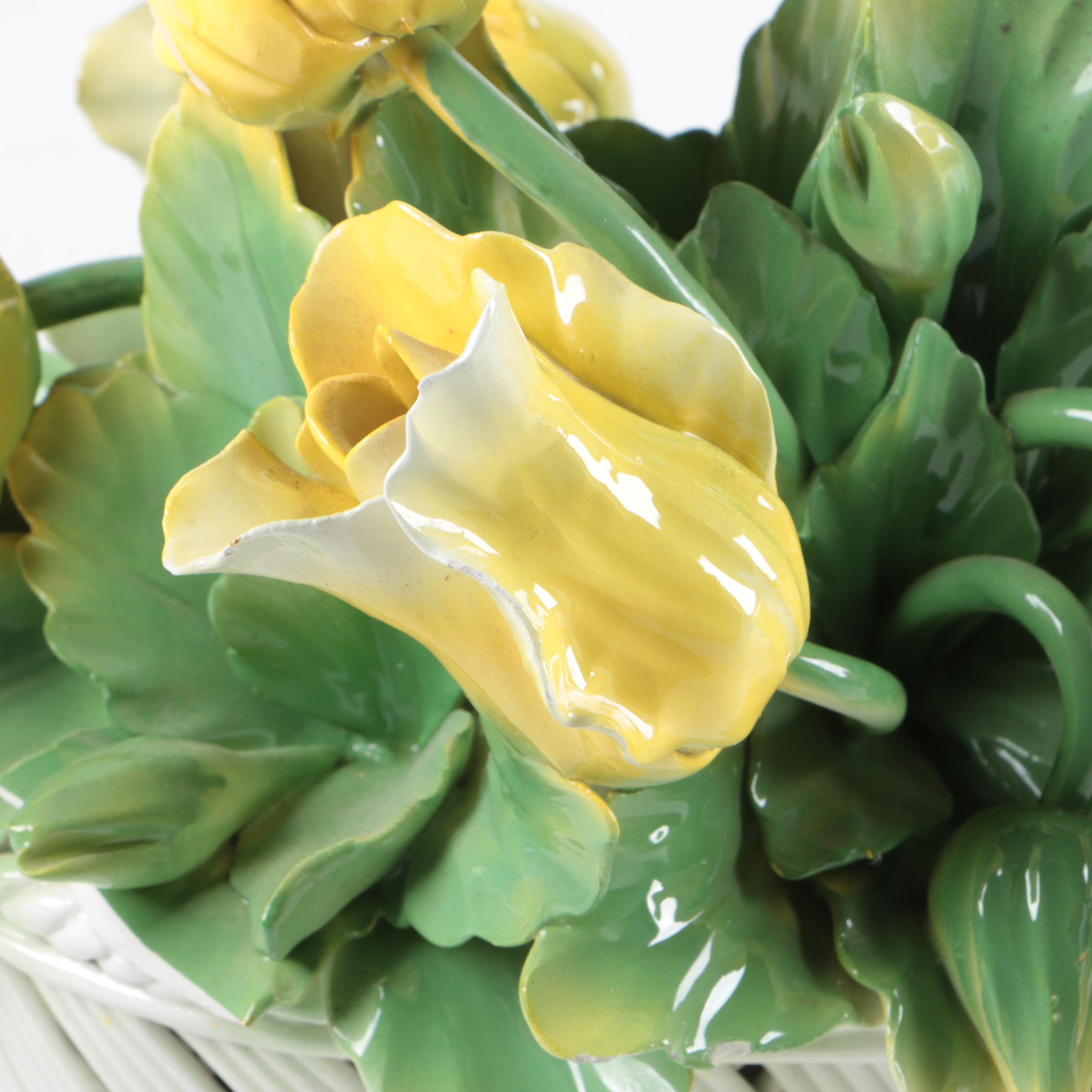 Hand Painted Italian Ceramic Flower Basket EBTH