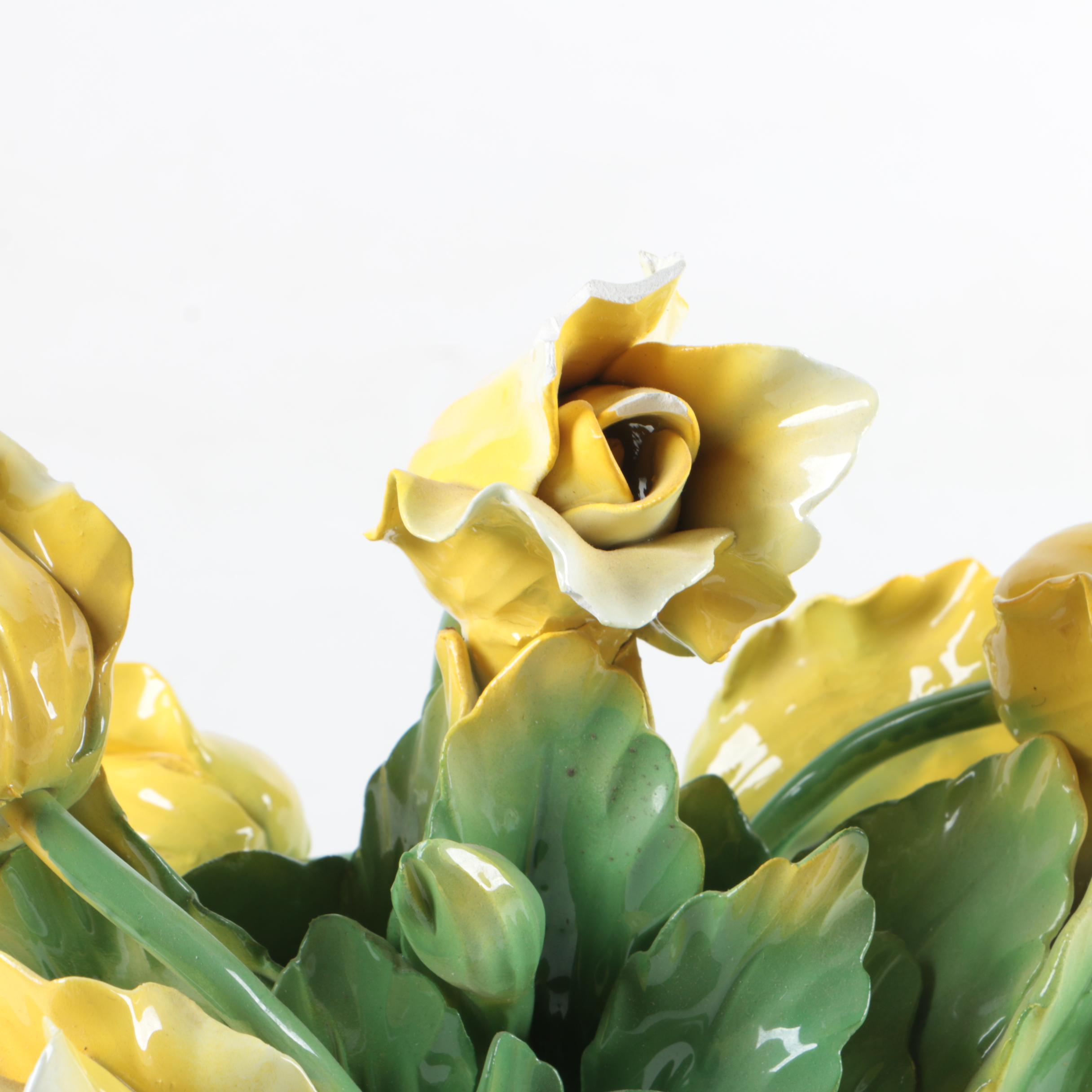 Hand Painted Italian Ceramic Flower Basket EBTH