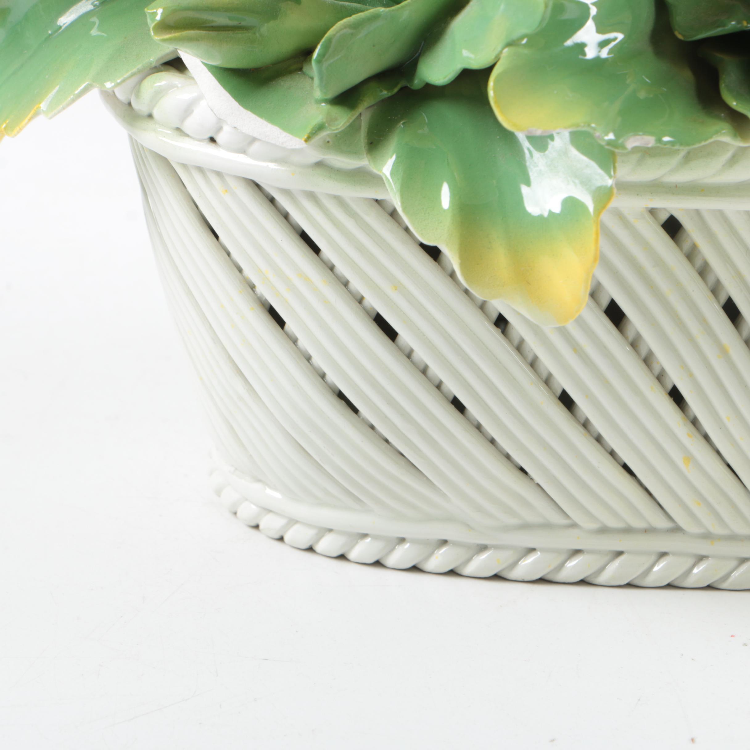 Hand Painted Italian Ceramic Flower Basket EBTH