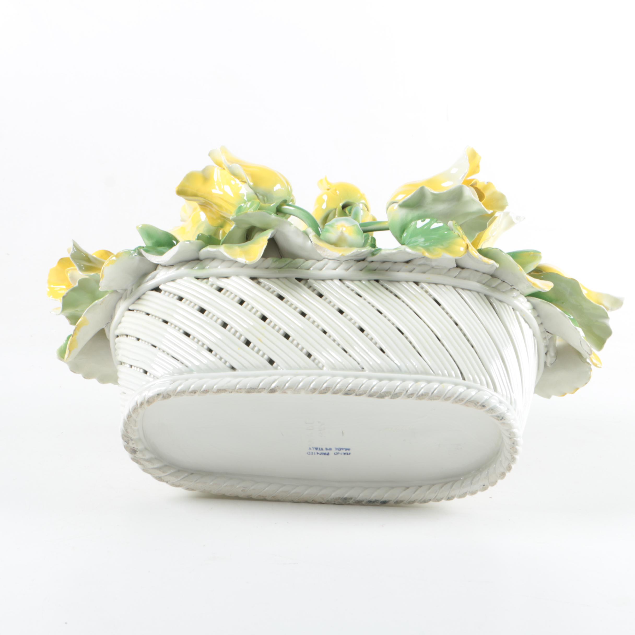 Hand Painted Italian Ceramic Flower Basket EBTH